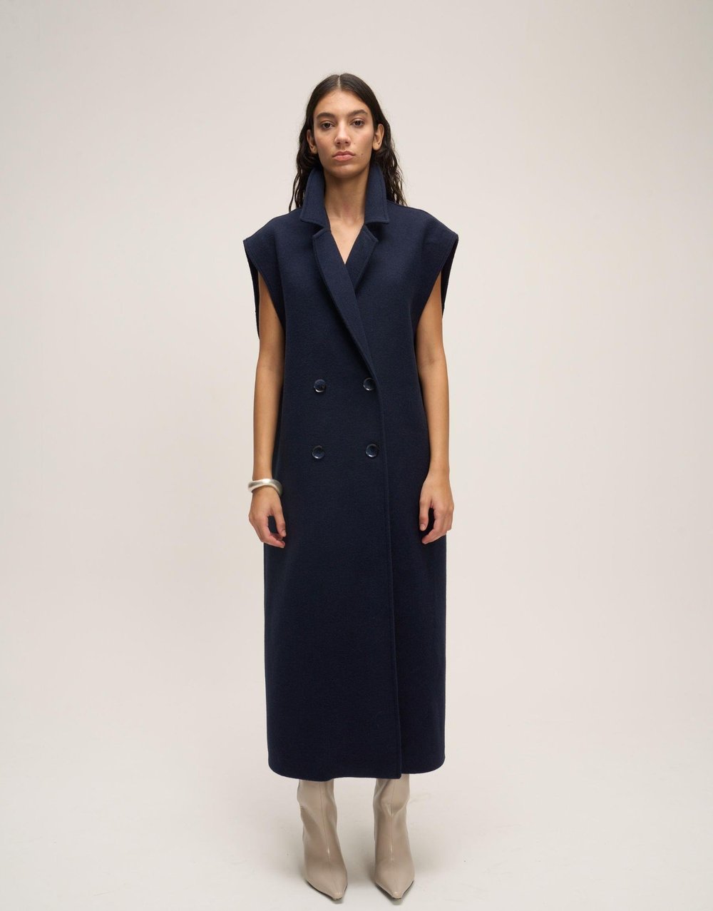 Uzun Kaşe Yelek Lacivert