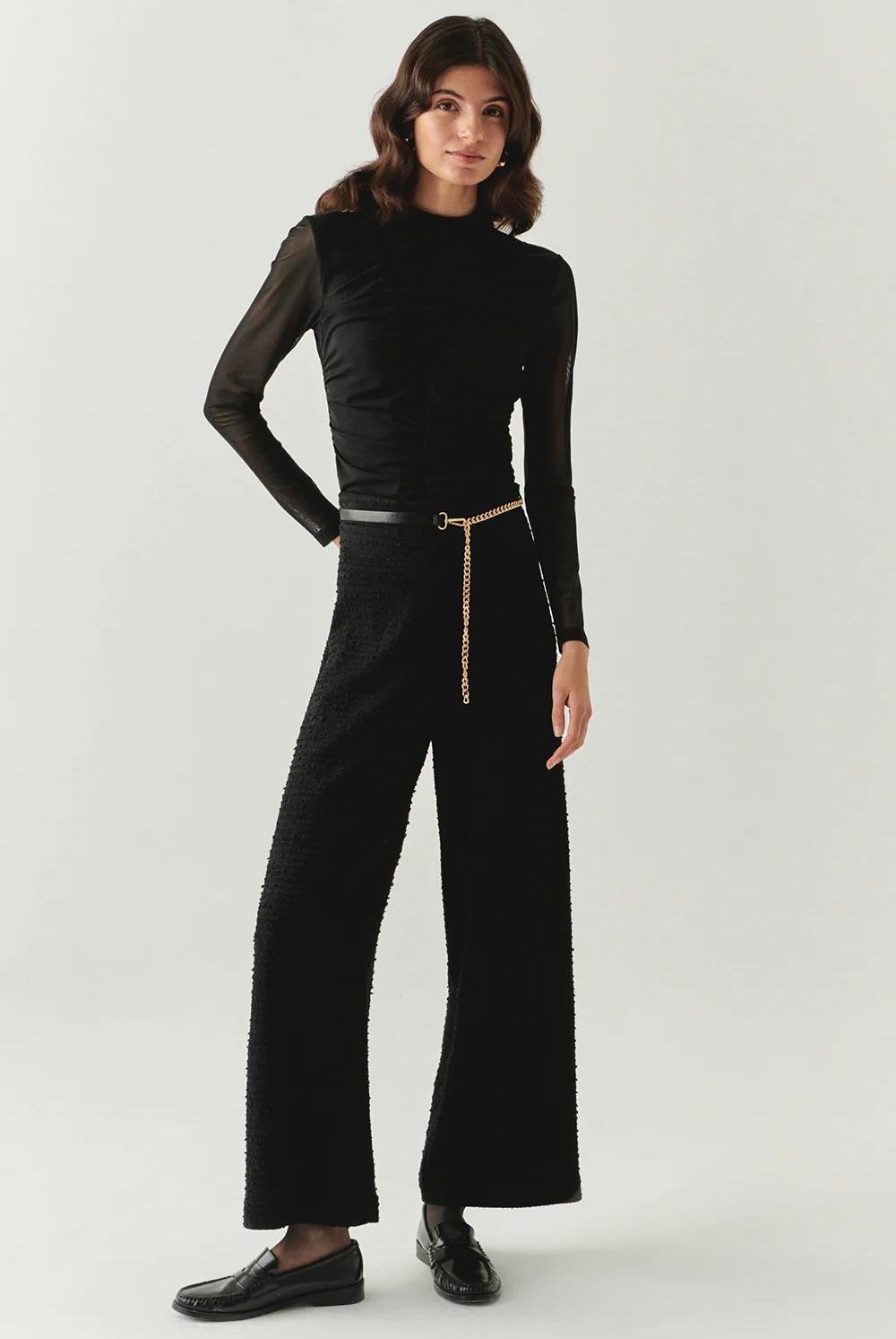 Zincir Kemerli Regular Dokuma Siyah Pantolon