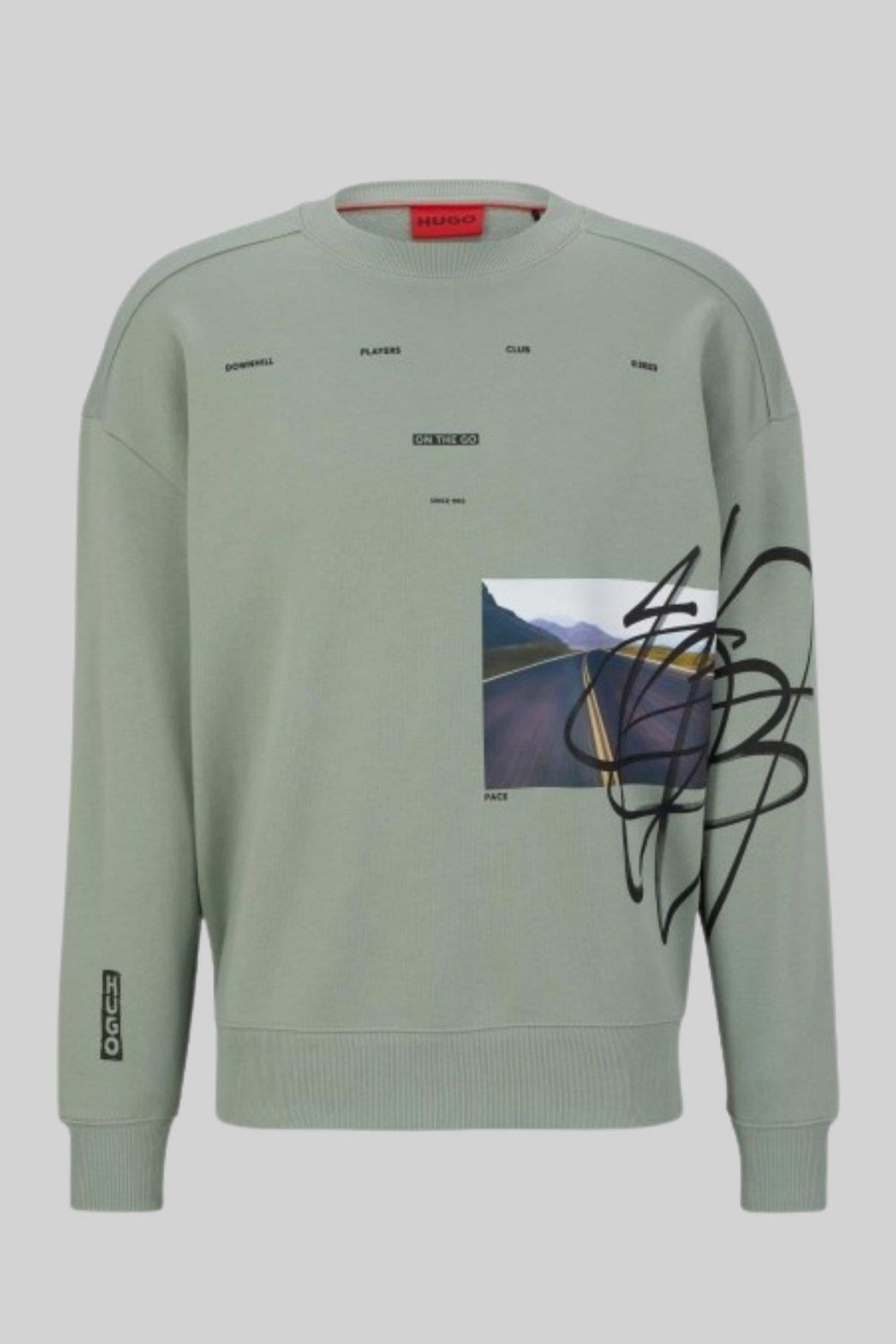 Boss Bisiklet Yaka Erkek Siyah Sweatshirt Yeşil