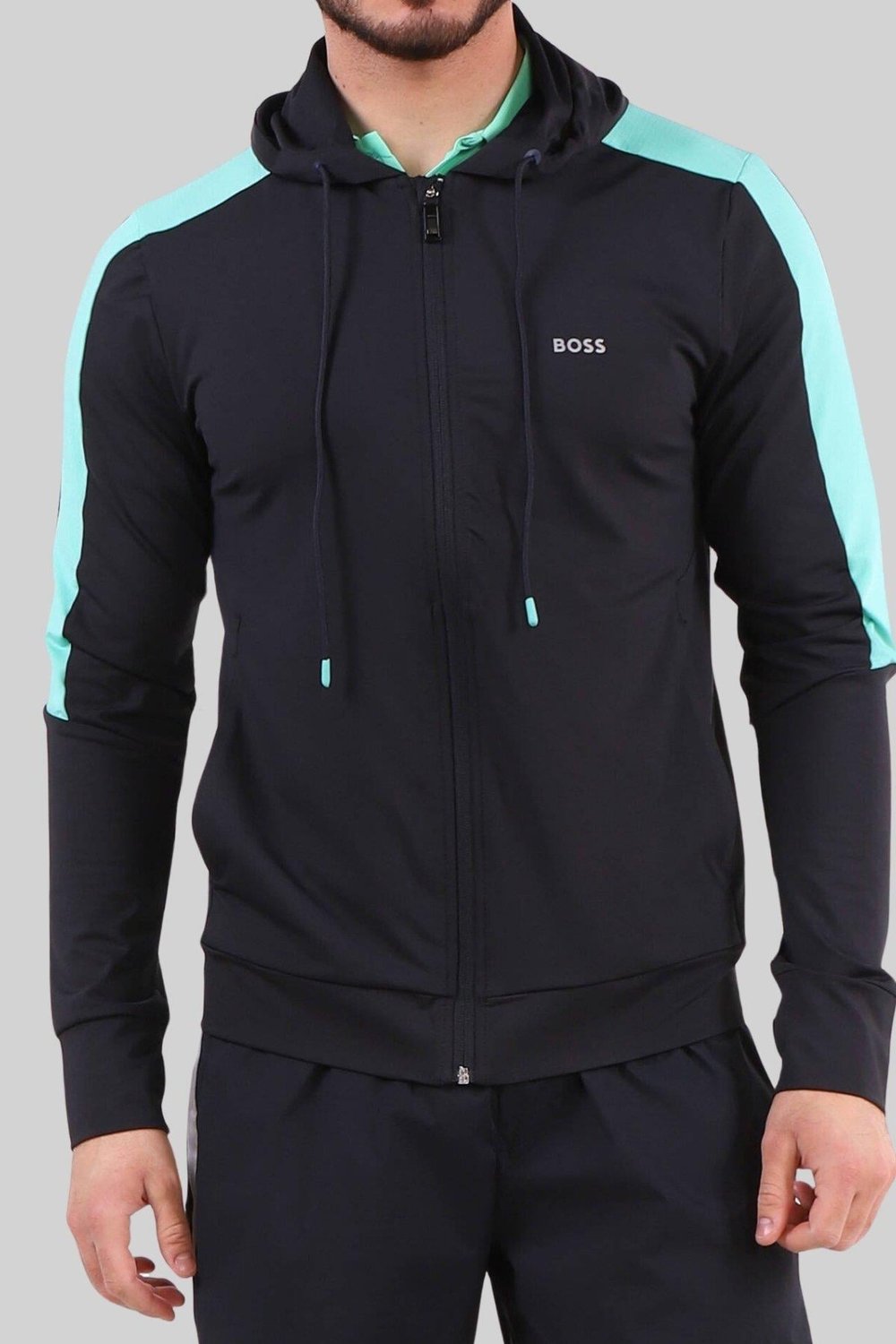 Boss Erkek Fermuarlı Kapüşonlu Sweatshirt Mavi 402