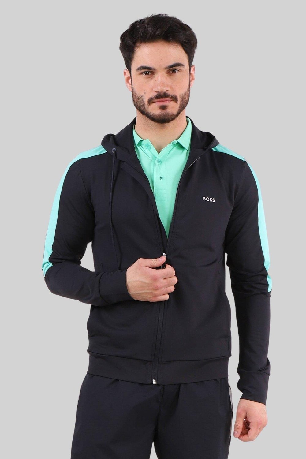 Boss Erkek Fermuarlı Kapüşonlu Sweatshirt Mavi 402