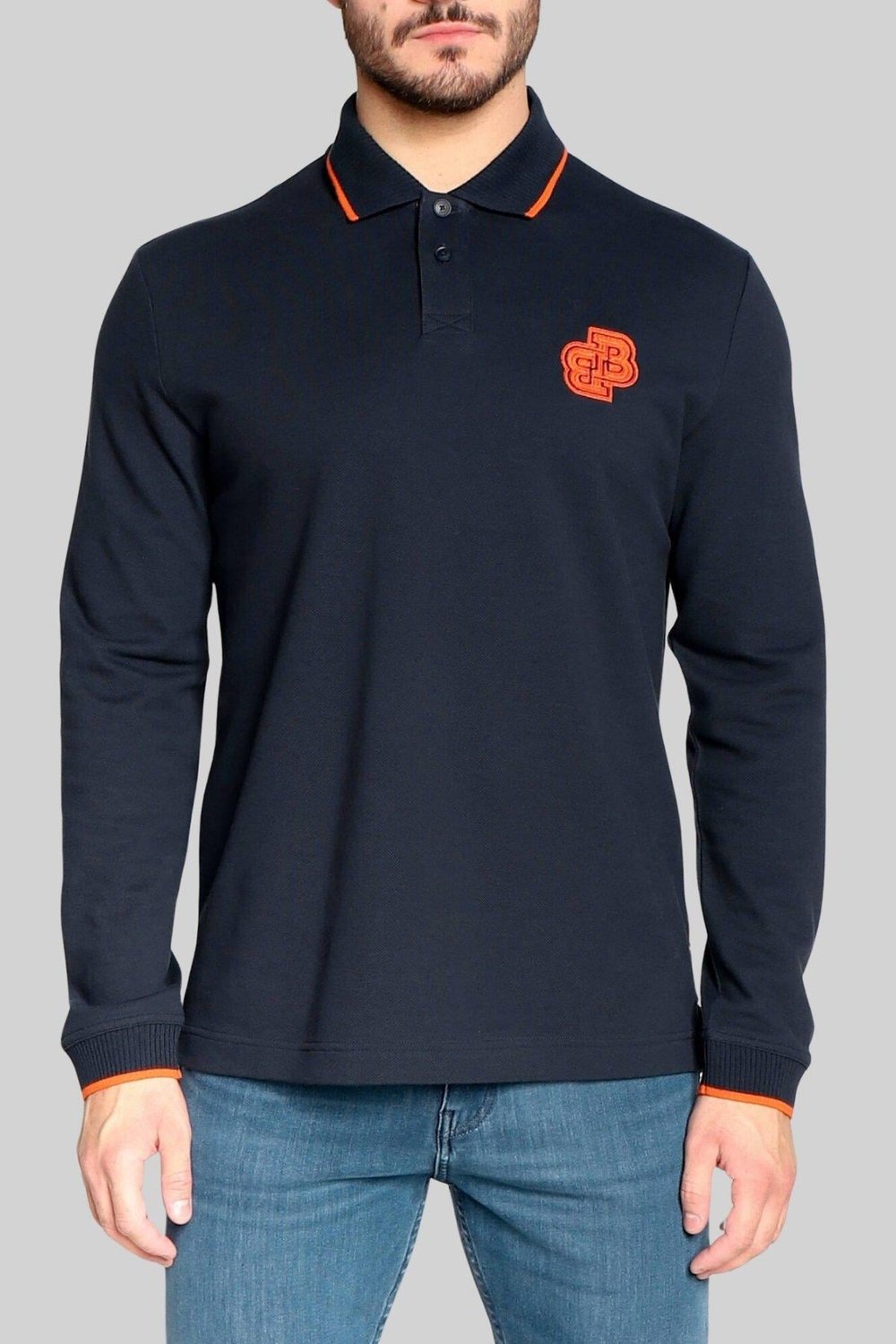 Boss Erkek Polo Yaka Pamuklu Uzun Kollu T-Shirt Lacivert 404
