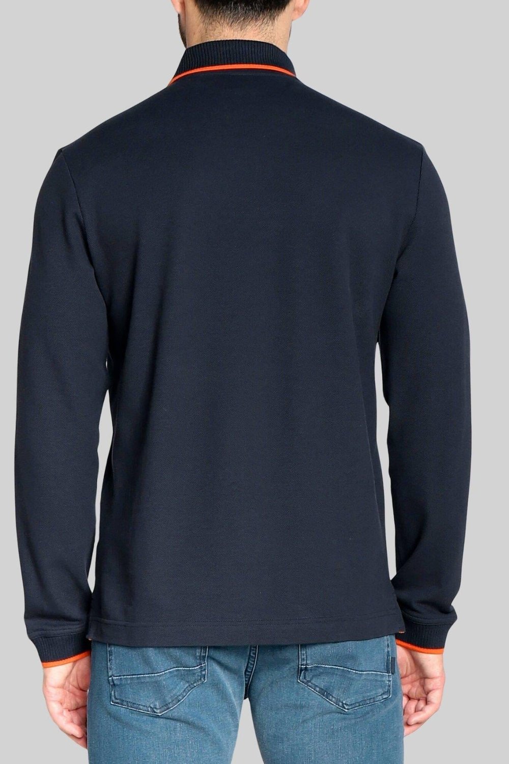 Boss Erkek Polo Yaka Pamuklu Uzun Kollu T-Shirt Lacivert 404