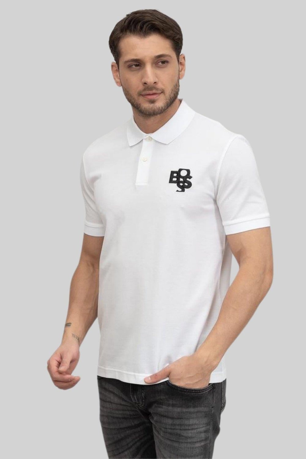 Boss Erkek Polo Yaka  T-Shirt Beyaz 100