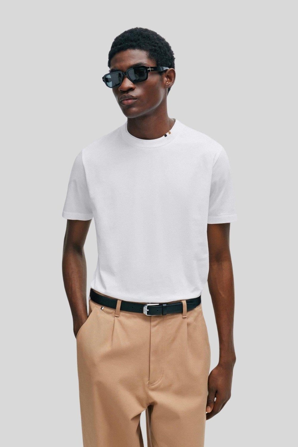 Boss Erkek Regular Fit Kısa Kollu Düz Bisiklet Yaka T-Shirt Beyaz