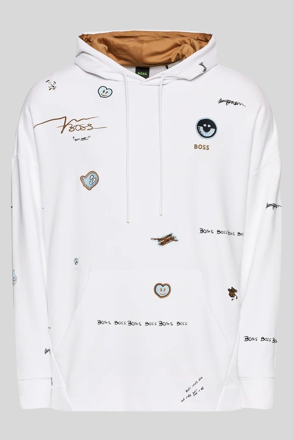 Boss Erkek Soodyart Regular Fit Baskılı Kapüşonlu Sweatshirt Beyaz 100