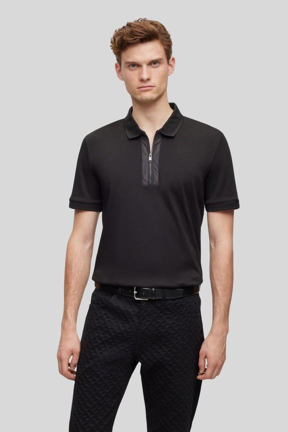 Boss Fermuarlı Merserize Pamuklu Erkek Polo T-Shirt Siyah