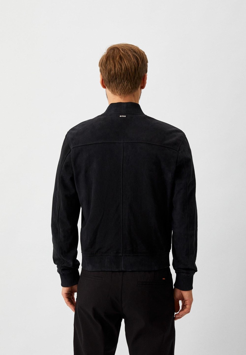 Boss Hakiki Deri Süet Regular Fit Bomber Erkek Ceket Lacivert 404