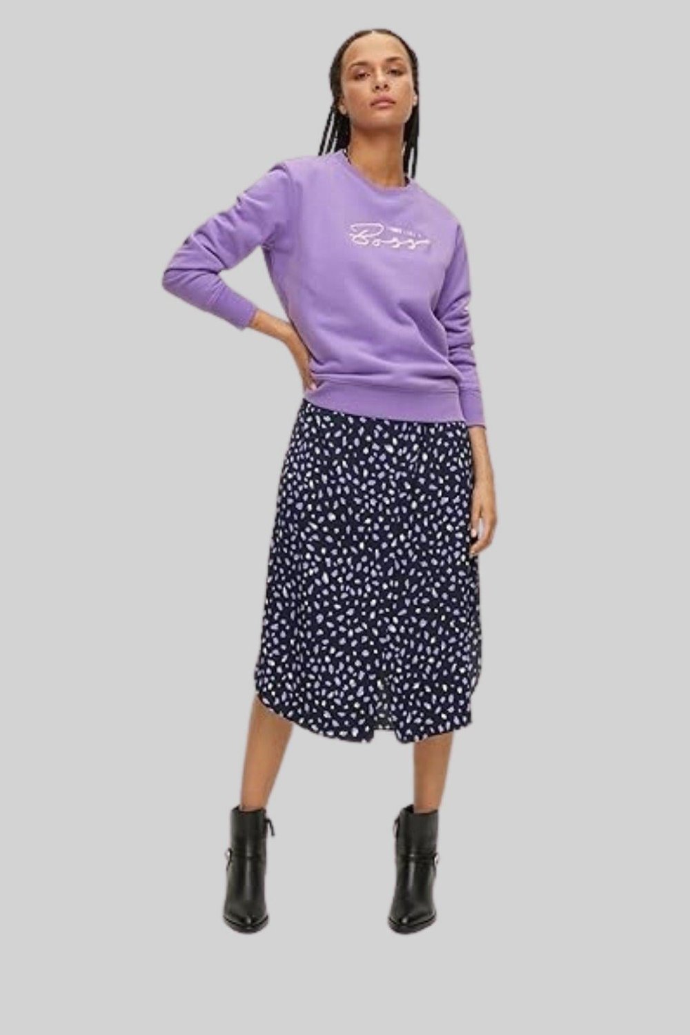 Boss Kadın Motifli Regular Fit Sweatshirt Mor