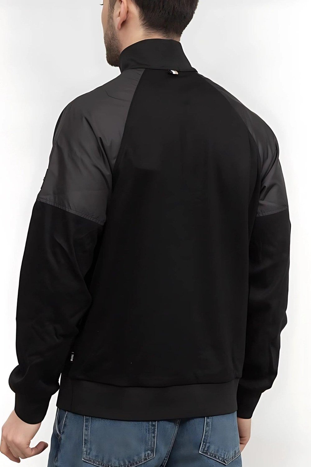 Boss Logo Aplikeli Panelli Fermuarlı Regular Fit Erkek Sweatshirt Siyah