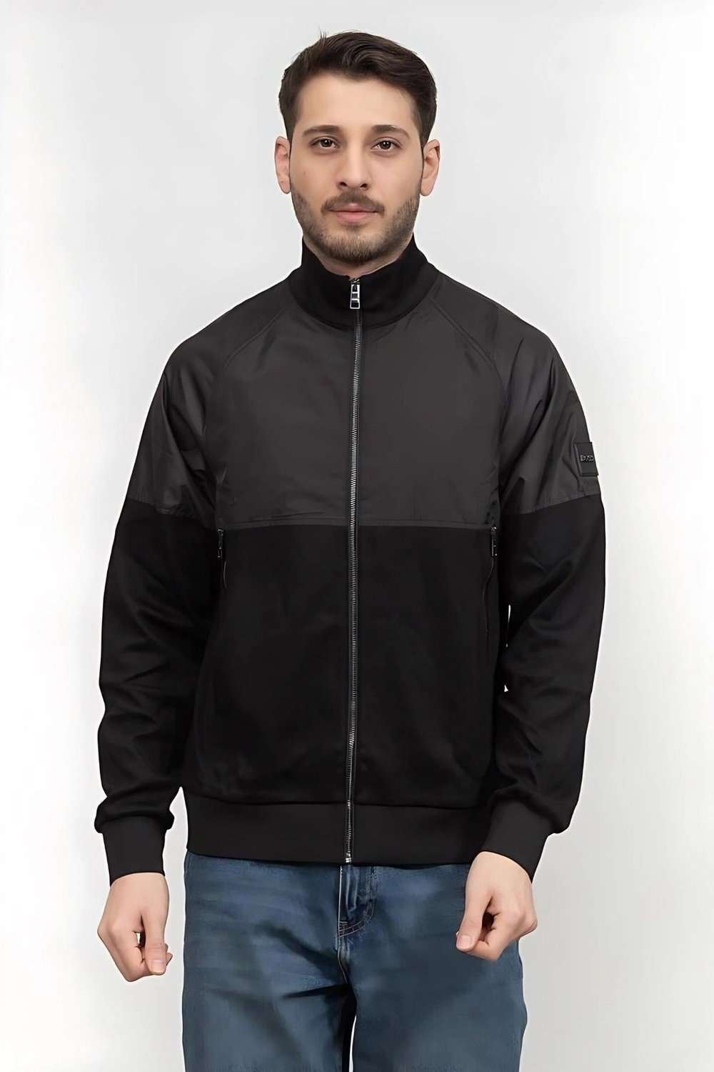 Boss Logo Aplikeli Panelli Fermuarlı Regular Fit Erkek Sweatshirt Siyah