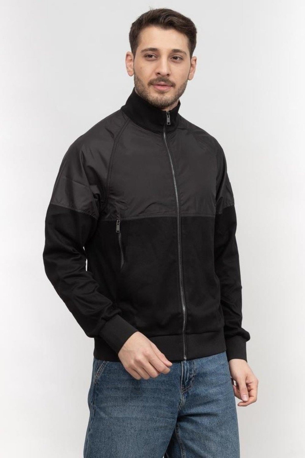 Boss Logo Aplikeli Panelli Fermuarlı Regular Fit Erkek Sweatshirt Siyah