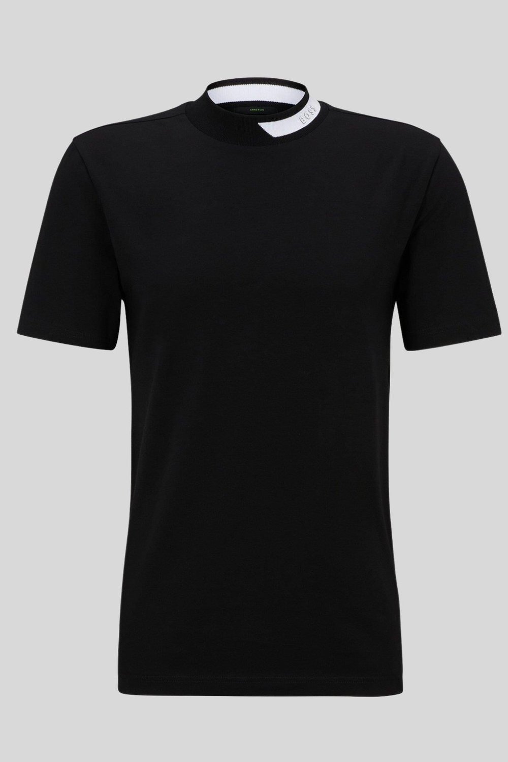 Boss Logo Şeritli Dik Yaka Regular Fit Erkek T-Shirt Siyah