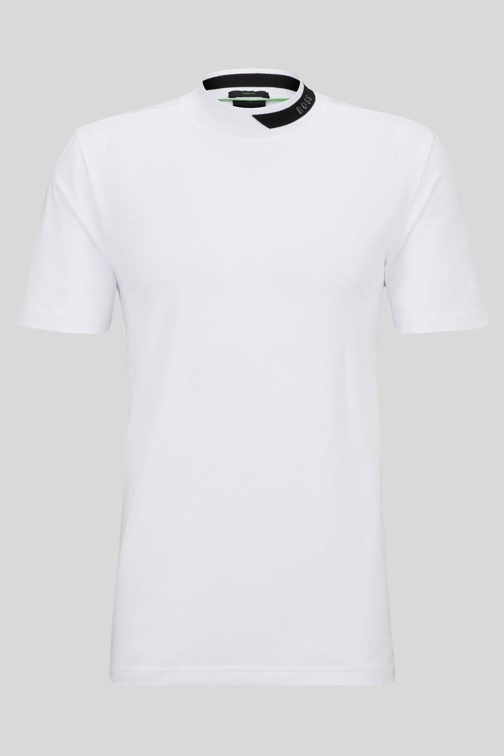 Boss Logo Şeritli Dik Yaka Regular Fit Erkek T-Shirt Beyaz 100