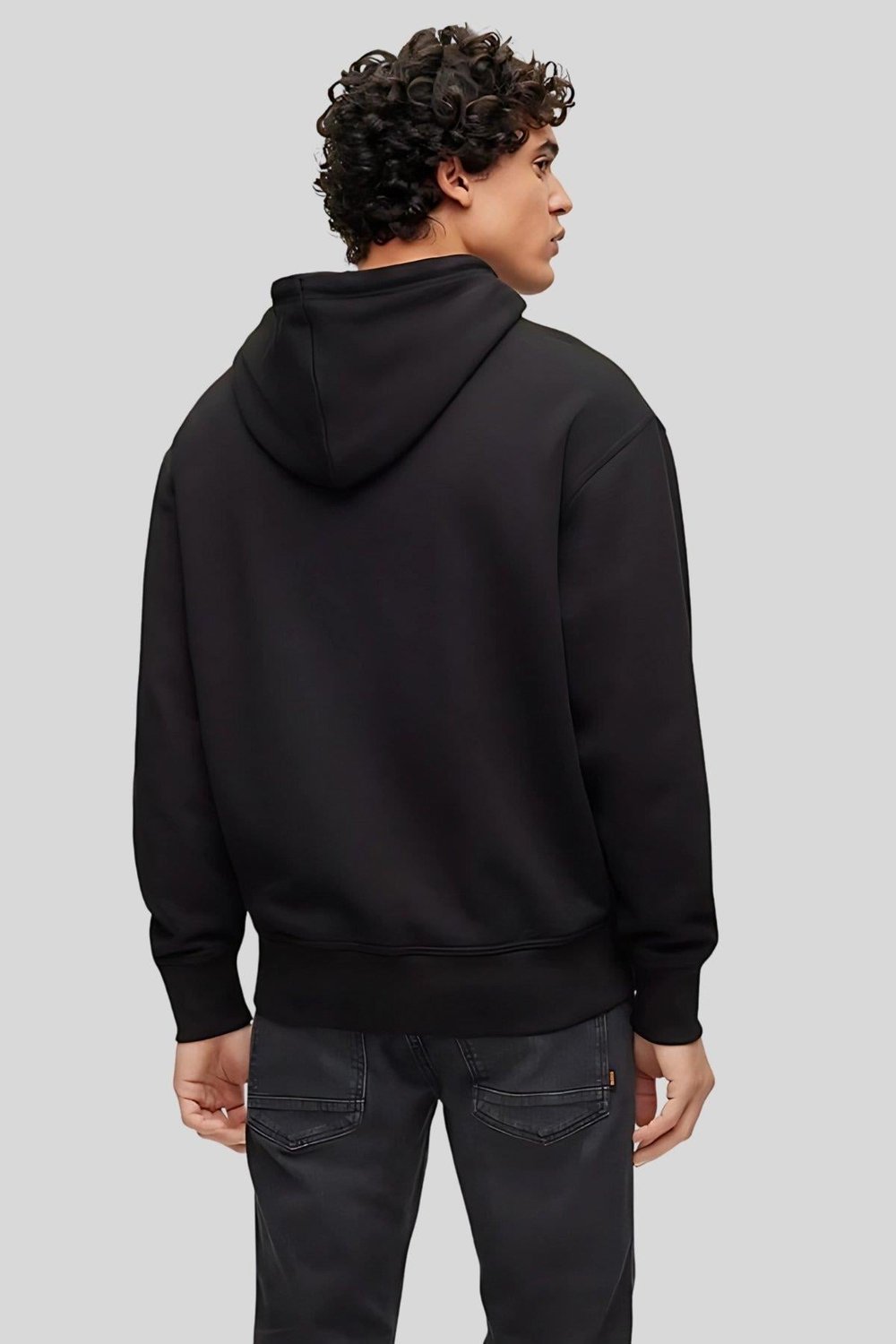 Boss Logolu Baskılı Kapüşonlu Erkek Sweatshirt Siyah