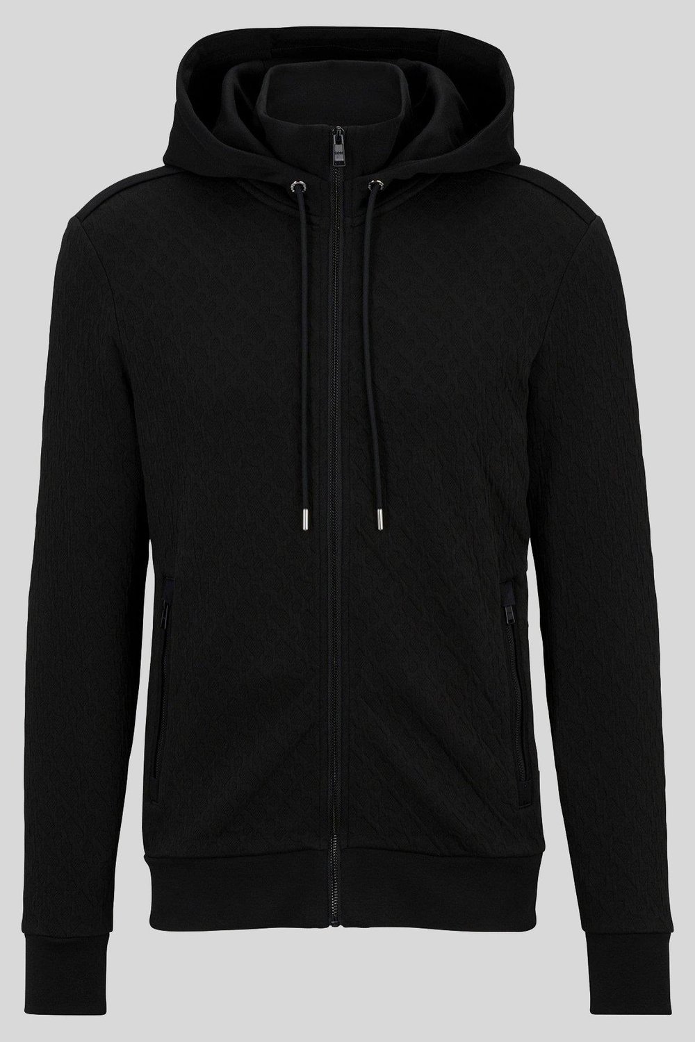 Boss Monogram Jakarlı Kapüşonlu Regular Fit Erkek Sweatshirt Siyah