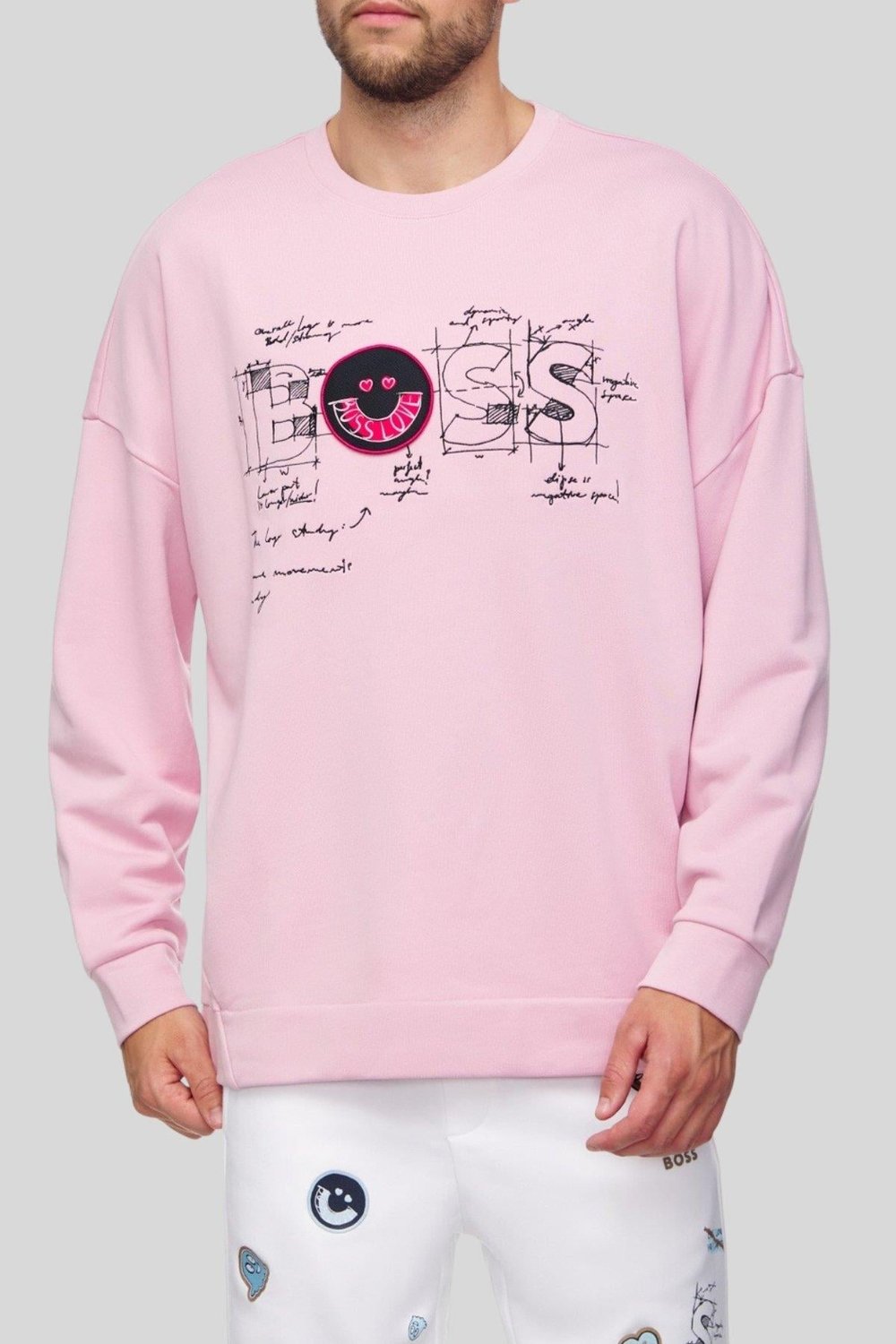Boss Regular Fit Bisiklet Yaka Erkek Sweatshirt Pembe