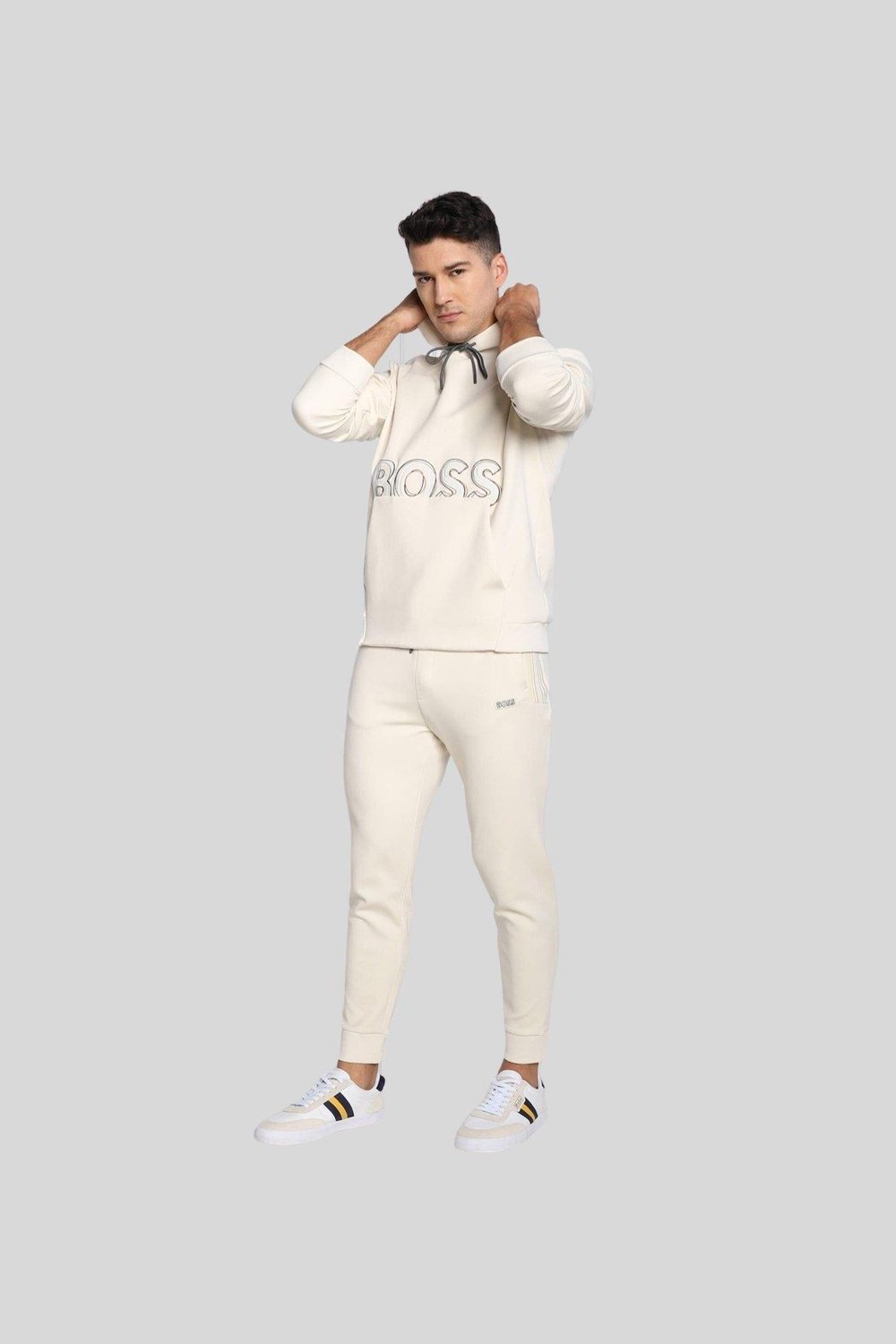 Boss  Regular Fit Kapüşonlu Erkek Sweatshirt Krem 131