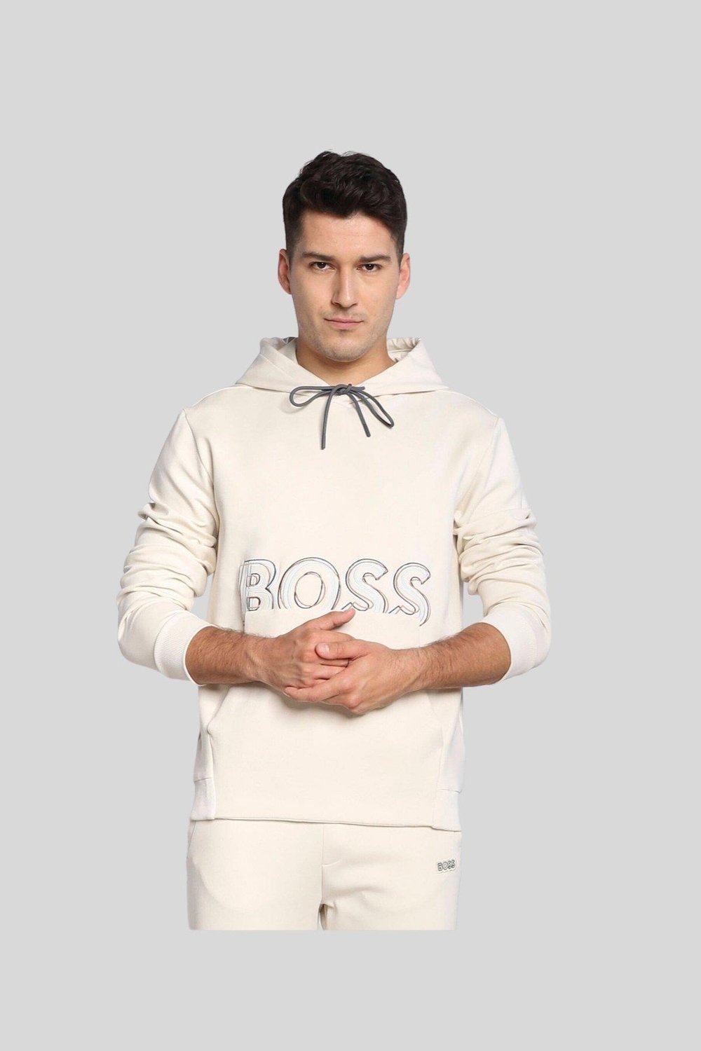 Boss  Regular Fit Kapüşonlu Erkek Sweatshirt Krem 131