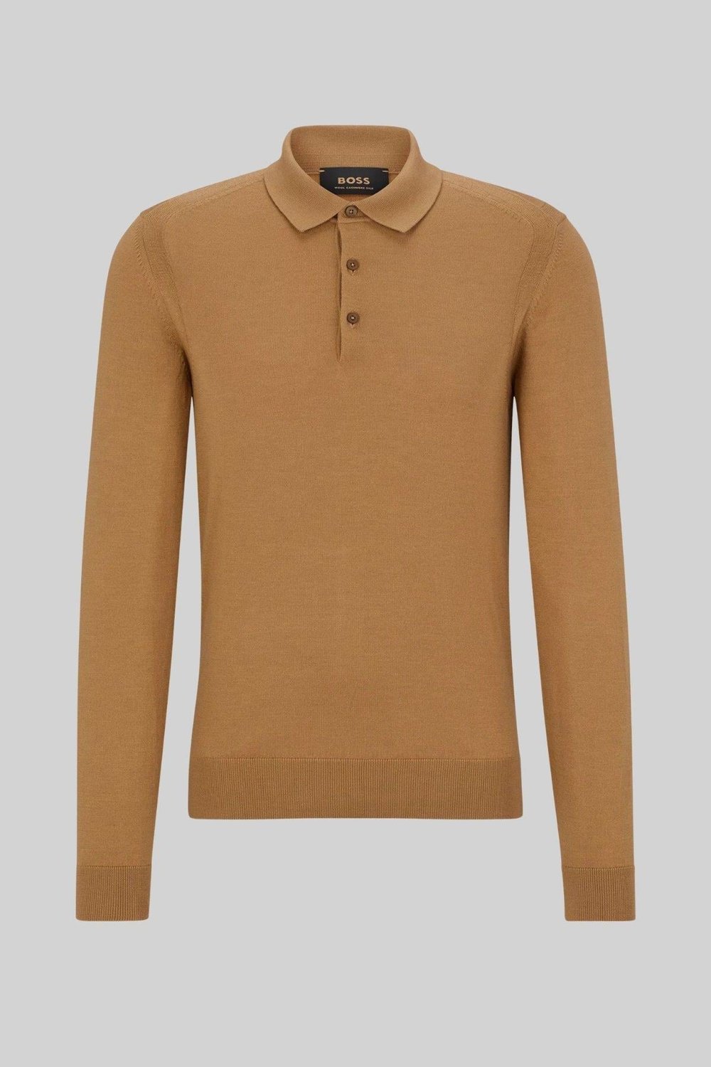 Boss Regular Fit Polo Yaka Erkek Yün Kazak Bej 260