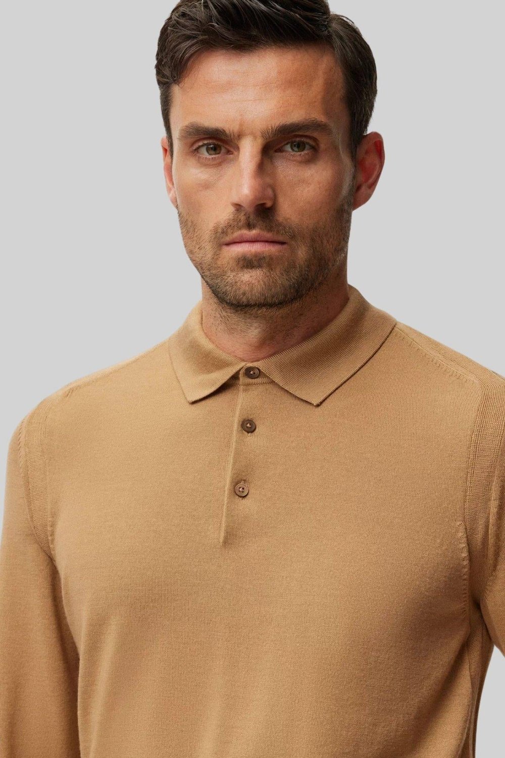 Boss Regular Fit Polo Yaka Erkek Yün Kazak Bej 260