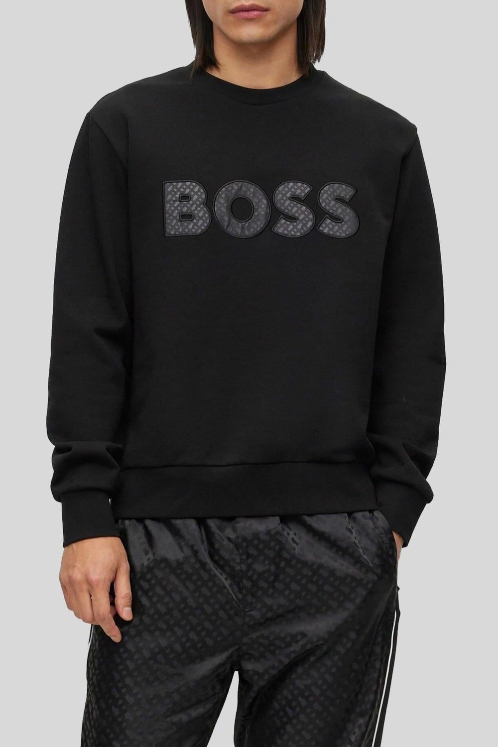 Boss Relaxed Fit Bisiklet Yaka Erkek Sweat Siyah