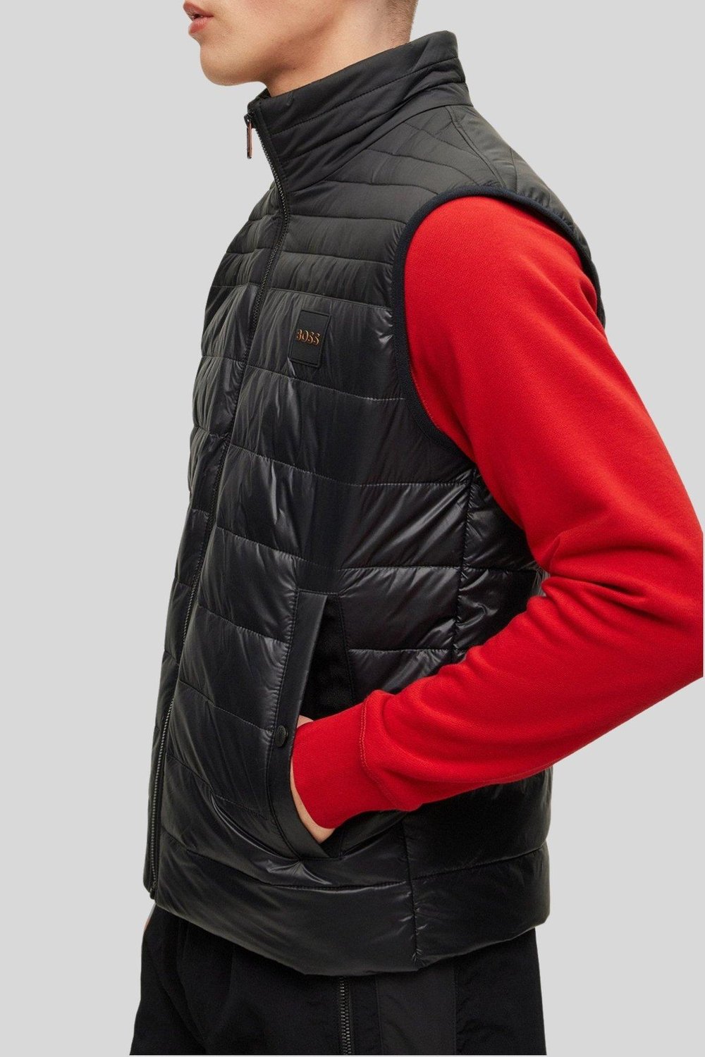 Boss Su Tutmaz Regular Fit Dik Yaka Şişme Erkek Yelek Siyah