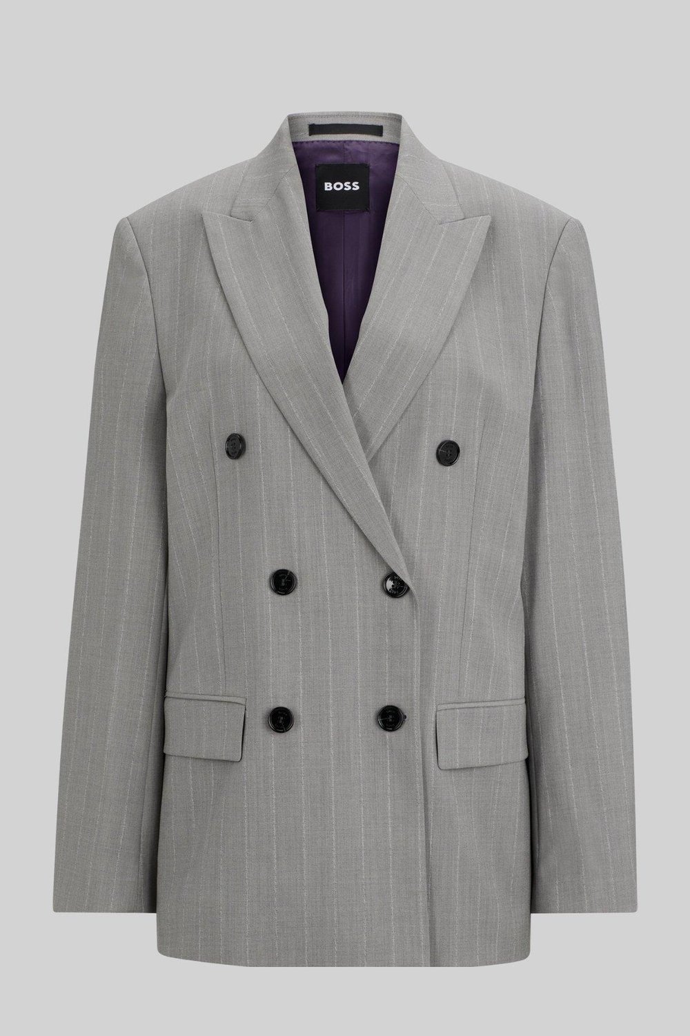 Boss x Naomi Çizgili Saf Yünden Kruvaze Oversize Ceket Çok Renkli