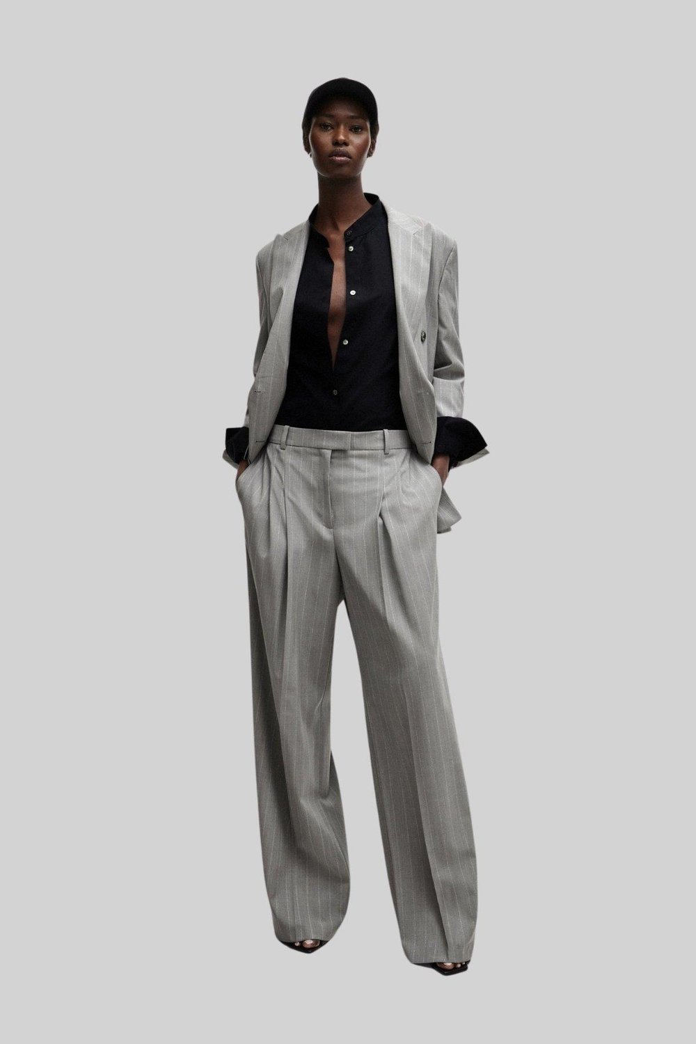 Boss x Naomi Çizgili Saf Yünden Kruvaze Oversize Ceket Çok Renkli