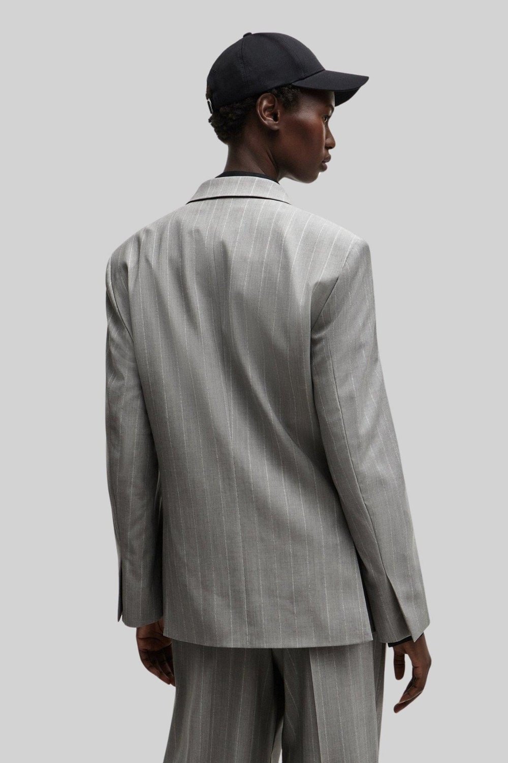 Boss x Naomi Çizgili Saf Yünden Kruvaze Oversize Ceket Çok Renkli