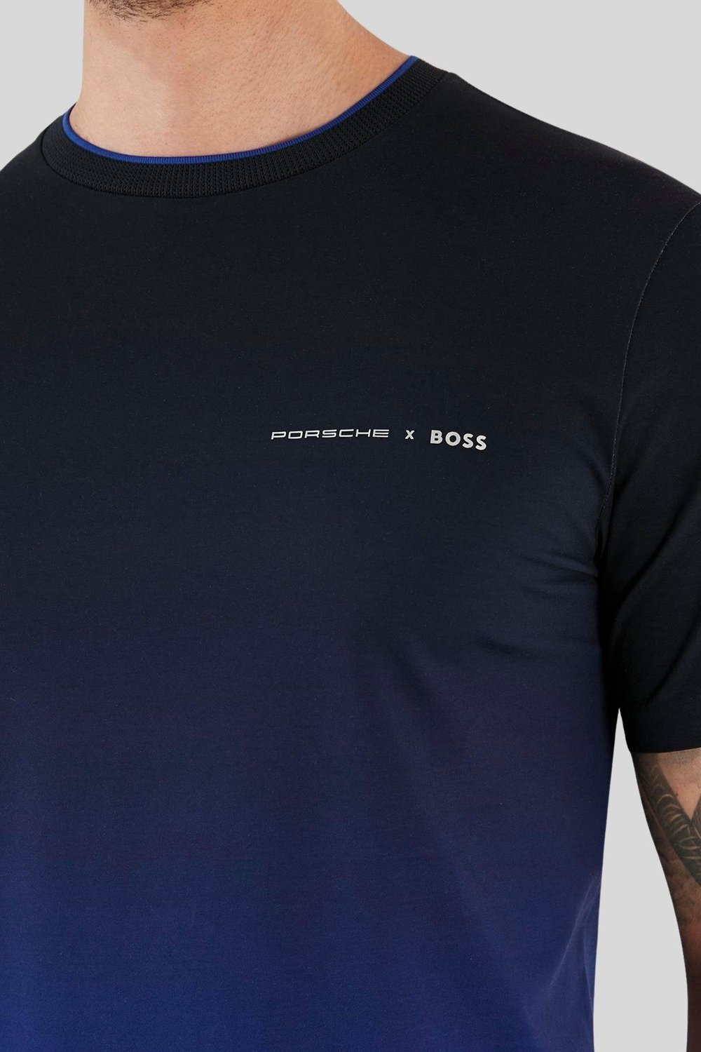 Boss X Porsche Erkek Regular Fit Logolu Basic Kısa Kollu T-Shirt Mavi