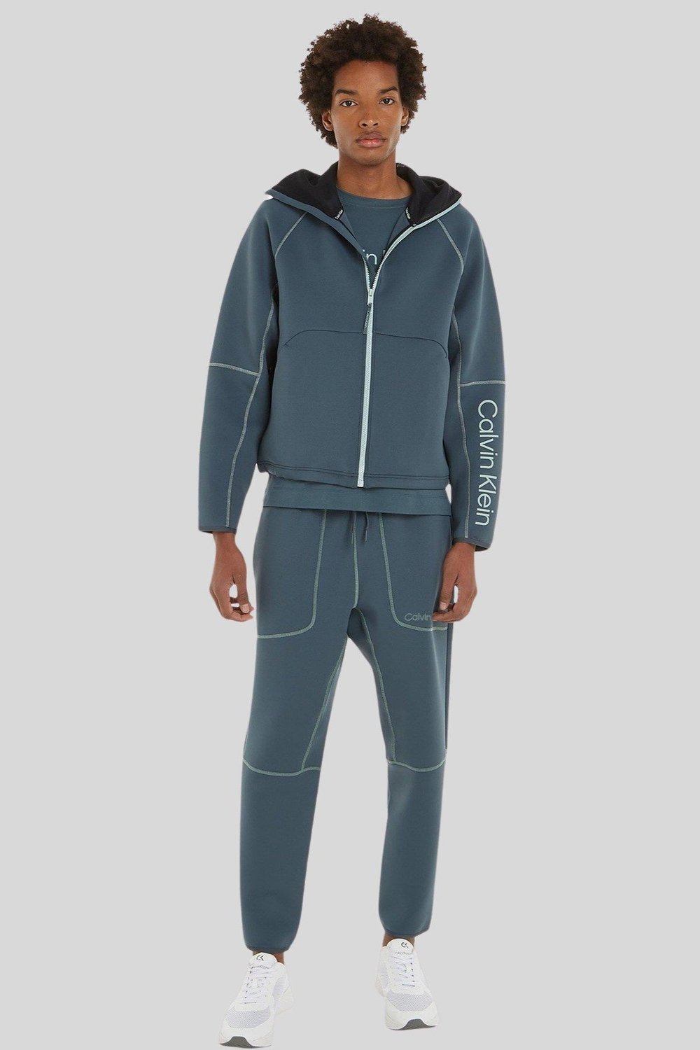 Calvin Klein Erkek Fermuarlı Logolu Sweatshirt Gri