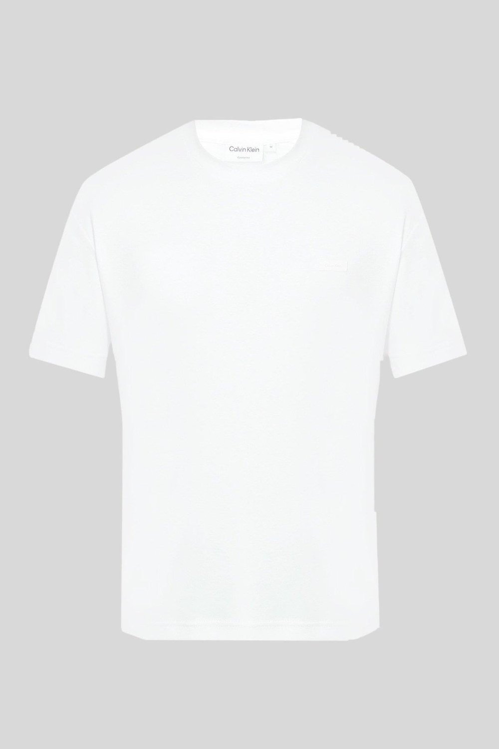 Calvin Klein Erkek Logolu Markalı Bantlı T-Shirt Beyaz