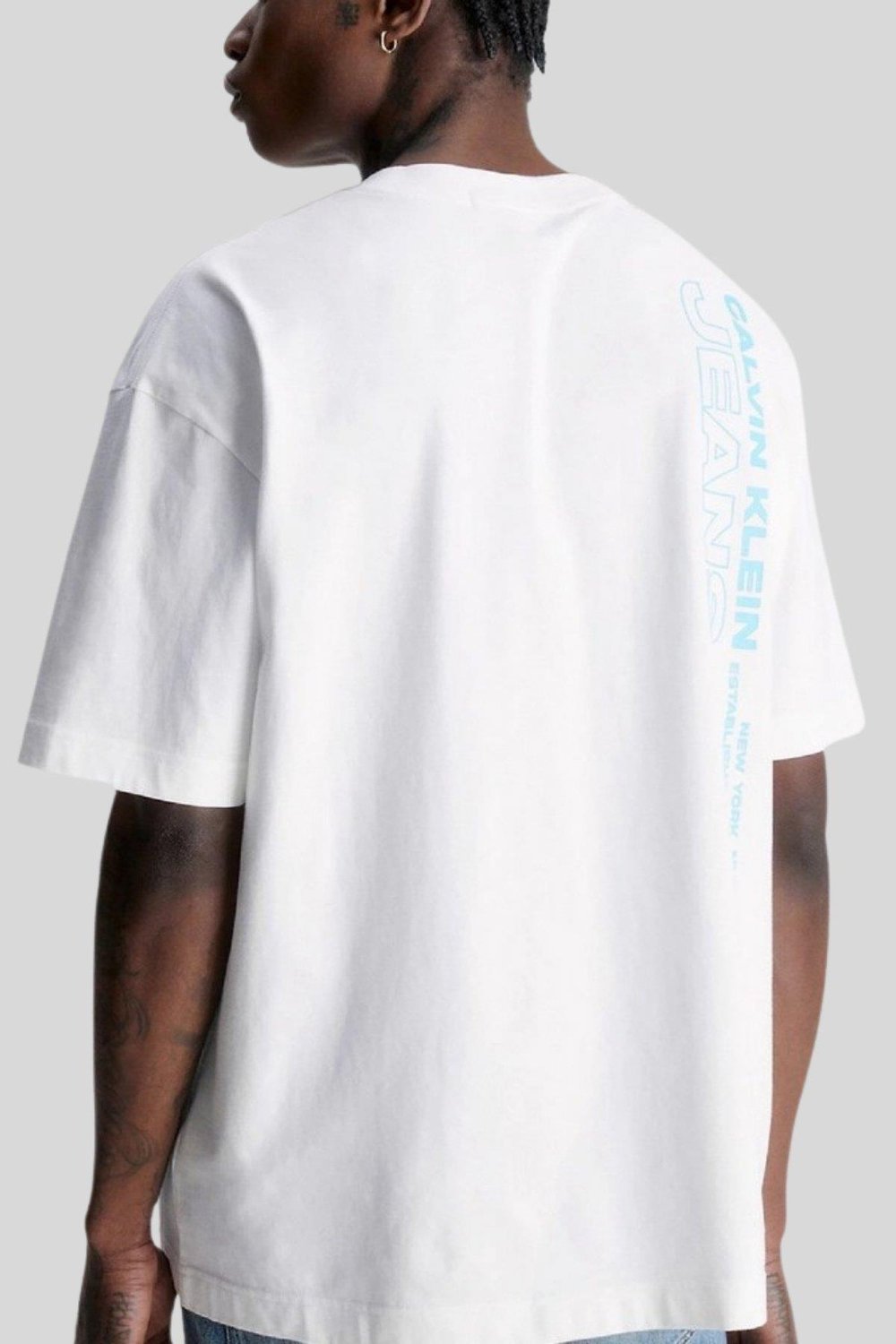 Calvin Klein Erkek Logolu Oversize T-Shirt Beyaz
