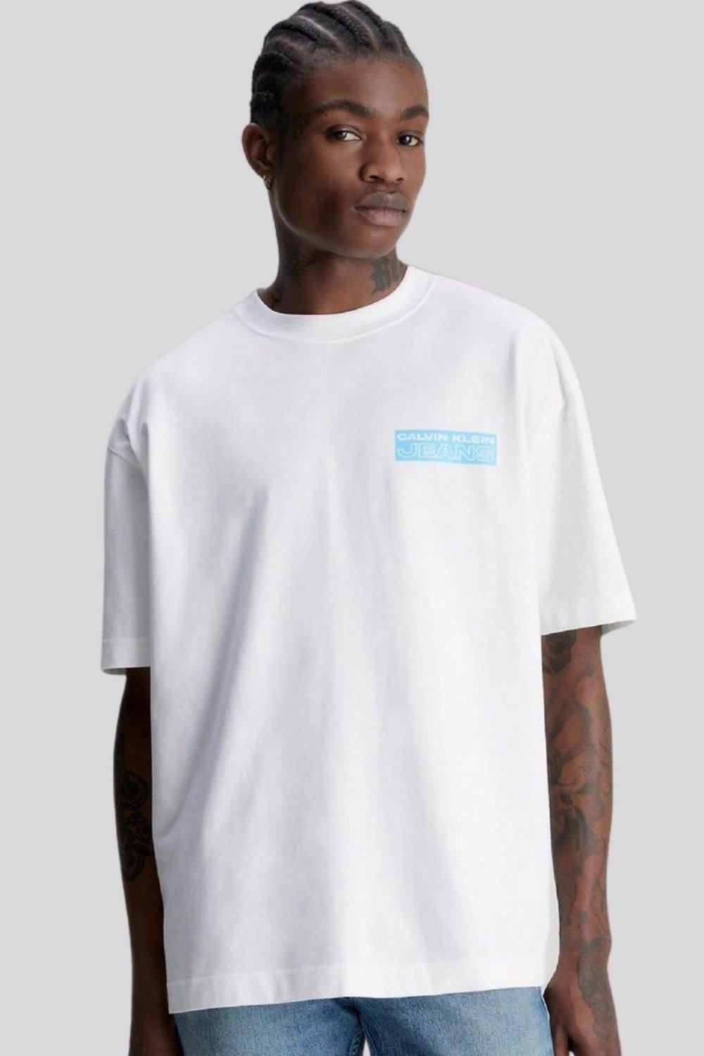 Calvin Klein Erkek Logolu Oversize T-Shirt Beyaz