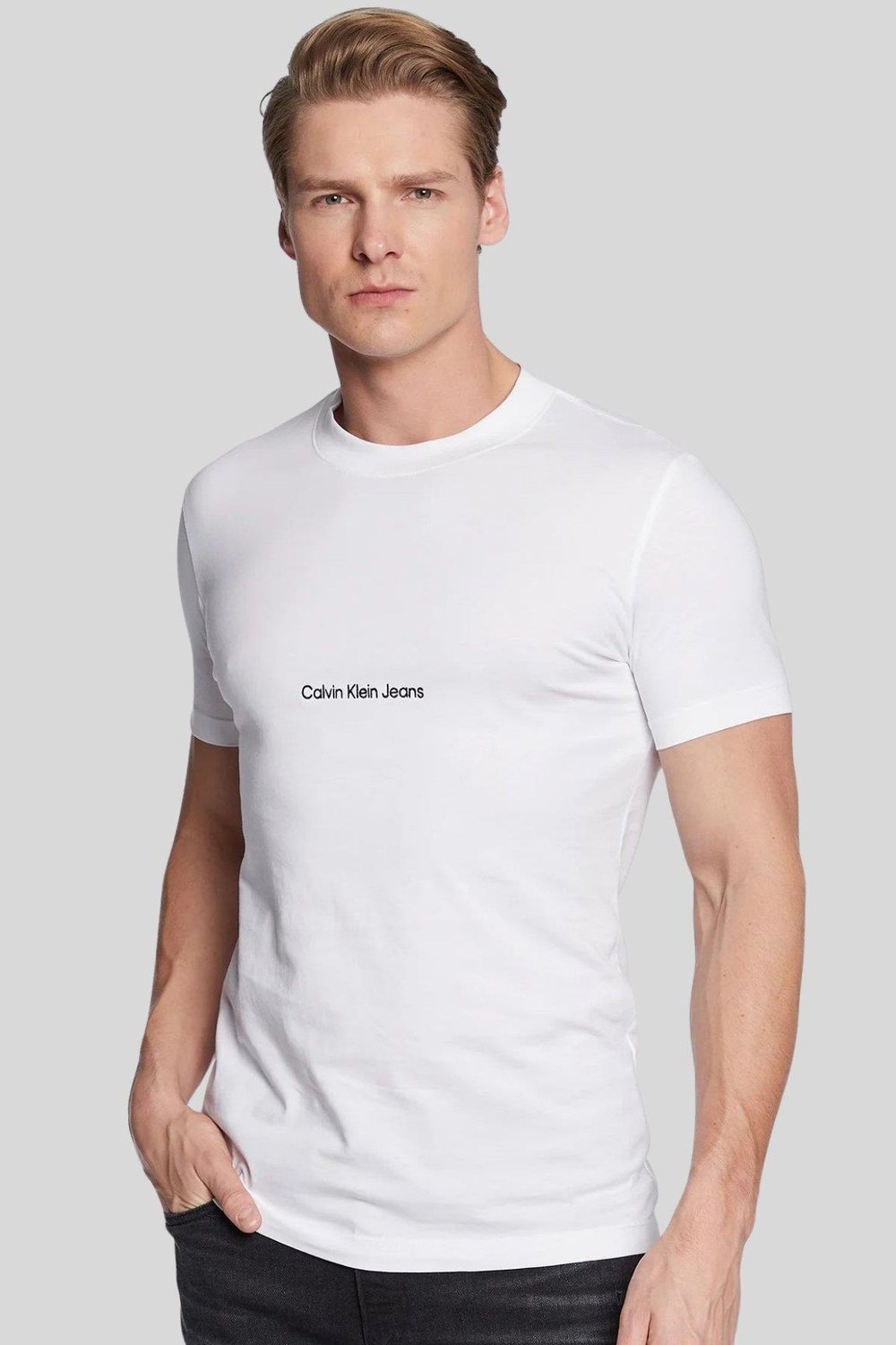 Calvin Klein Erkek Slim Fit Organik Pamuklu Bisiklet Yaka T-Shirt Beyaz