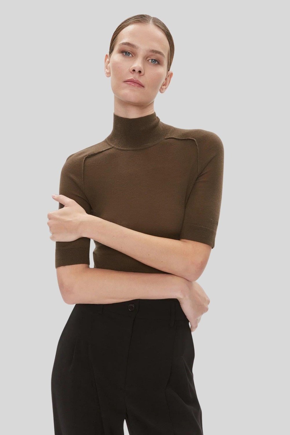 Calvin Klein Kadın Balıkçı Yaka Body Kahverengi