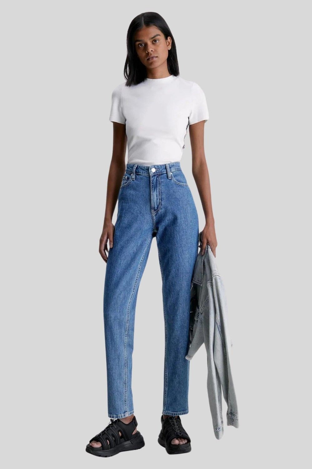 Calvin Klein Kadın Regular Fit Normal Bel Düz Jean Pantolon Mavi