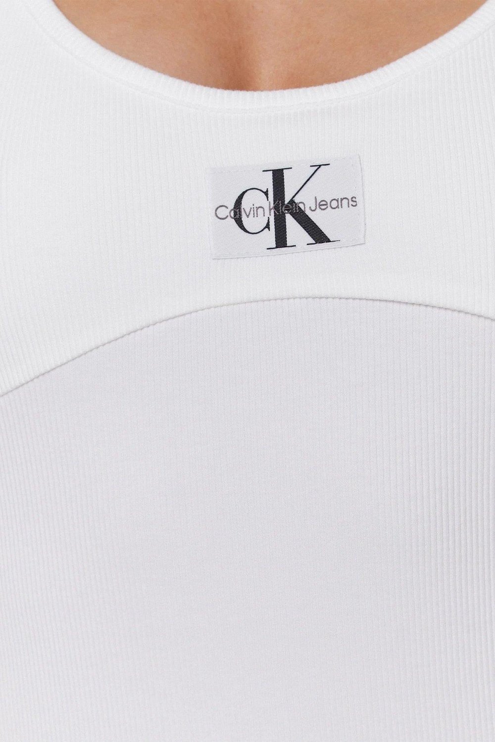Calvin Klein Kadın Slim Fit Logolu Askılı Dar Mini Elbise Beyaz