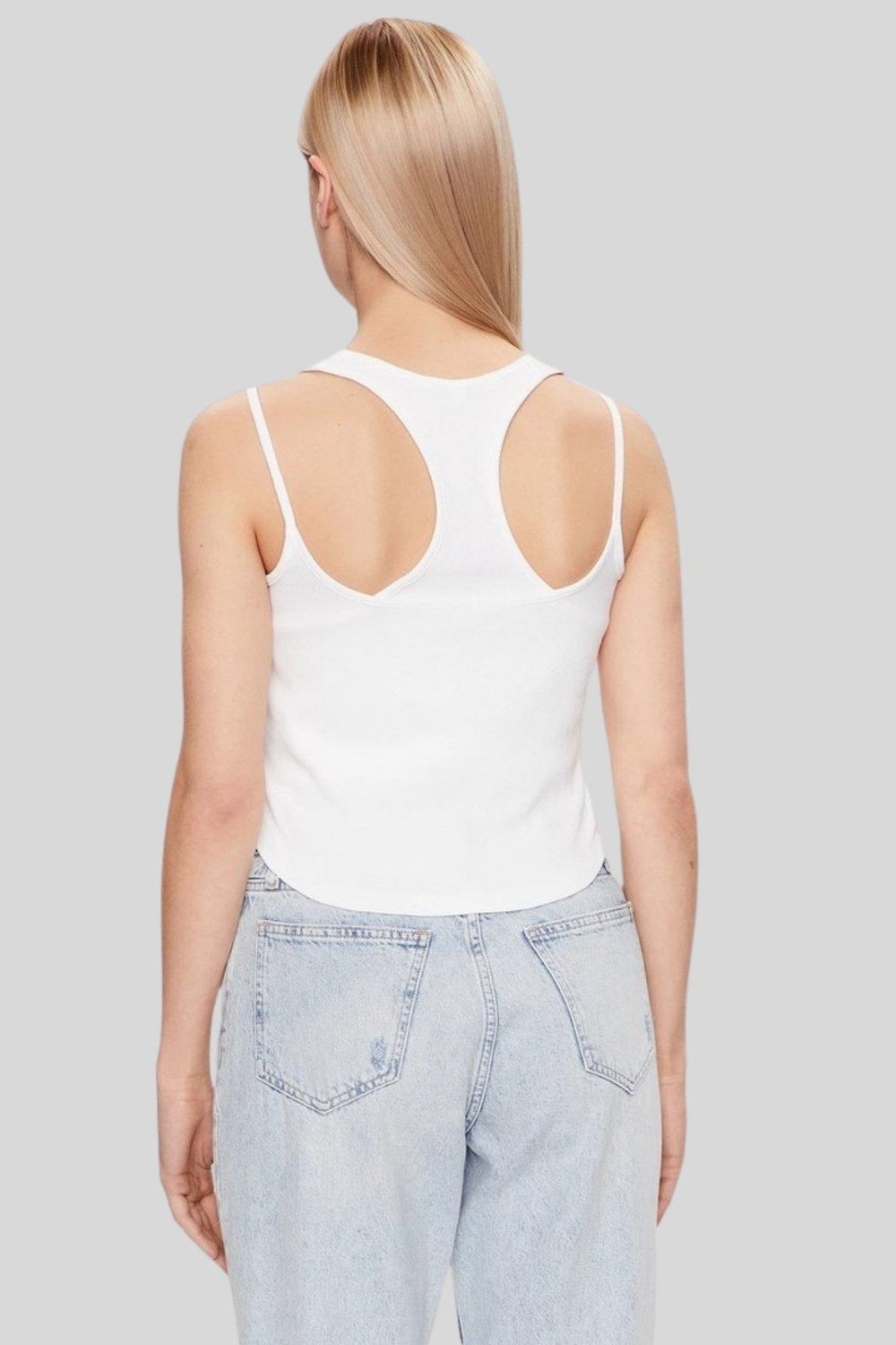Calvin Klein Kadın Slim Fit Logolu Yuvarlak Yaka T-Shirt Beyaz