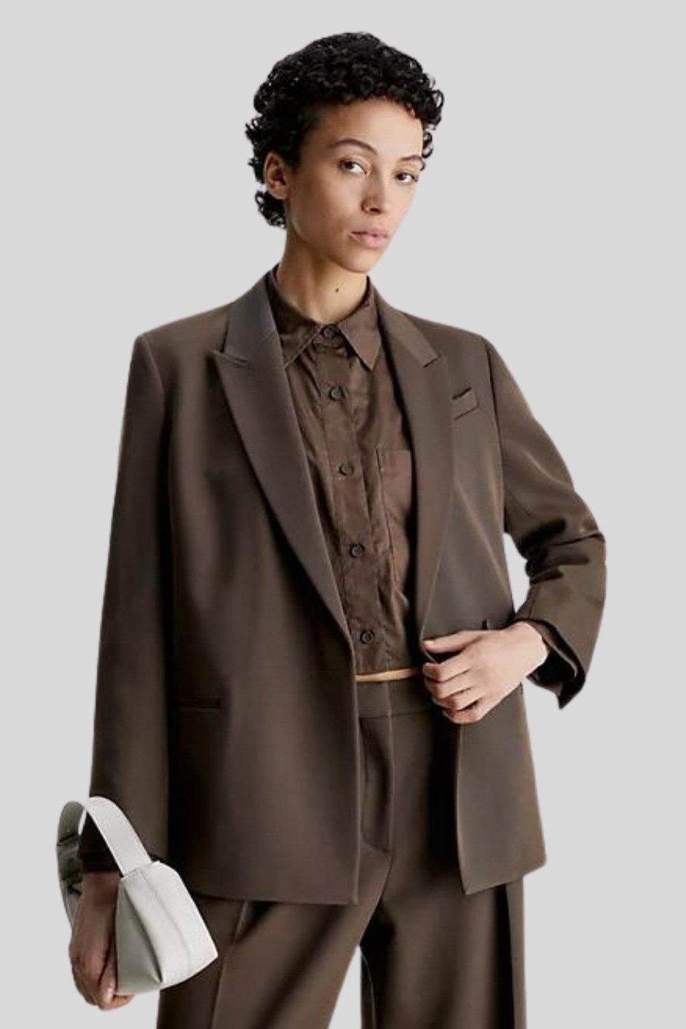 Calvin Klein Kadın Yün Twill Blazer Ceket Kahverengi