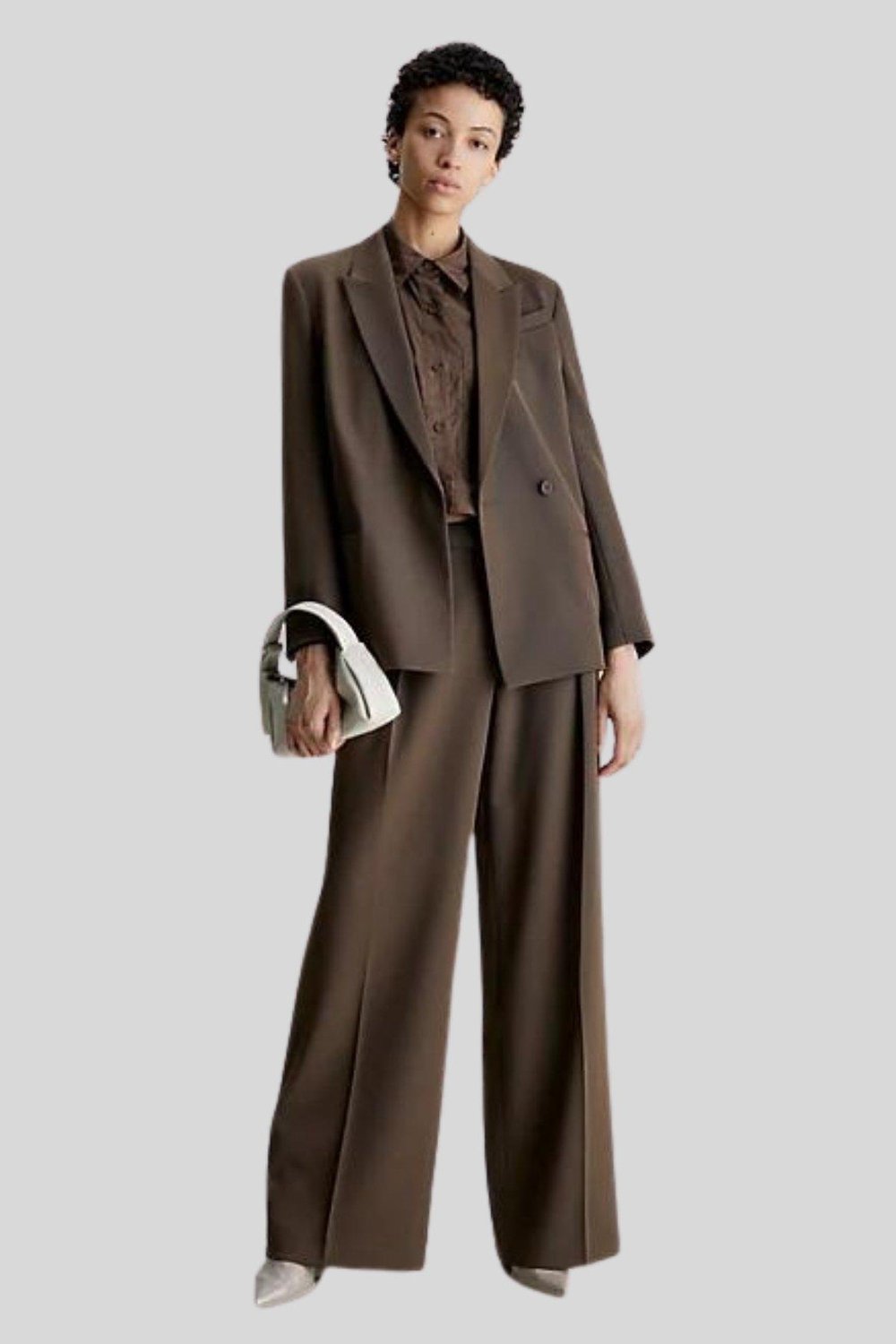 Calvin Klein Kadın Yün Twill Blazer Ceket Kahverengi