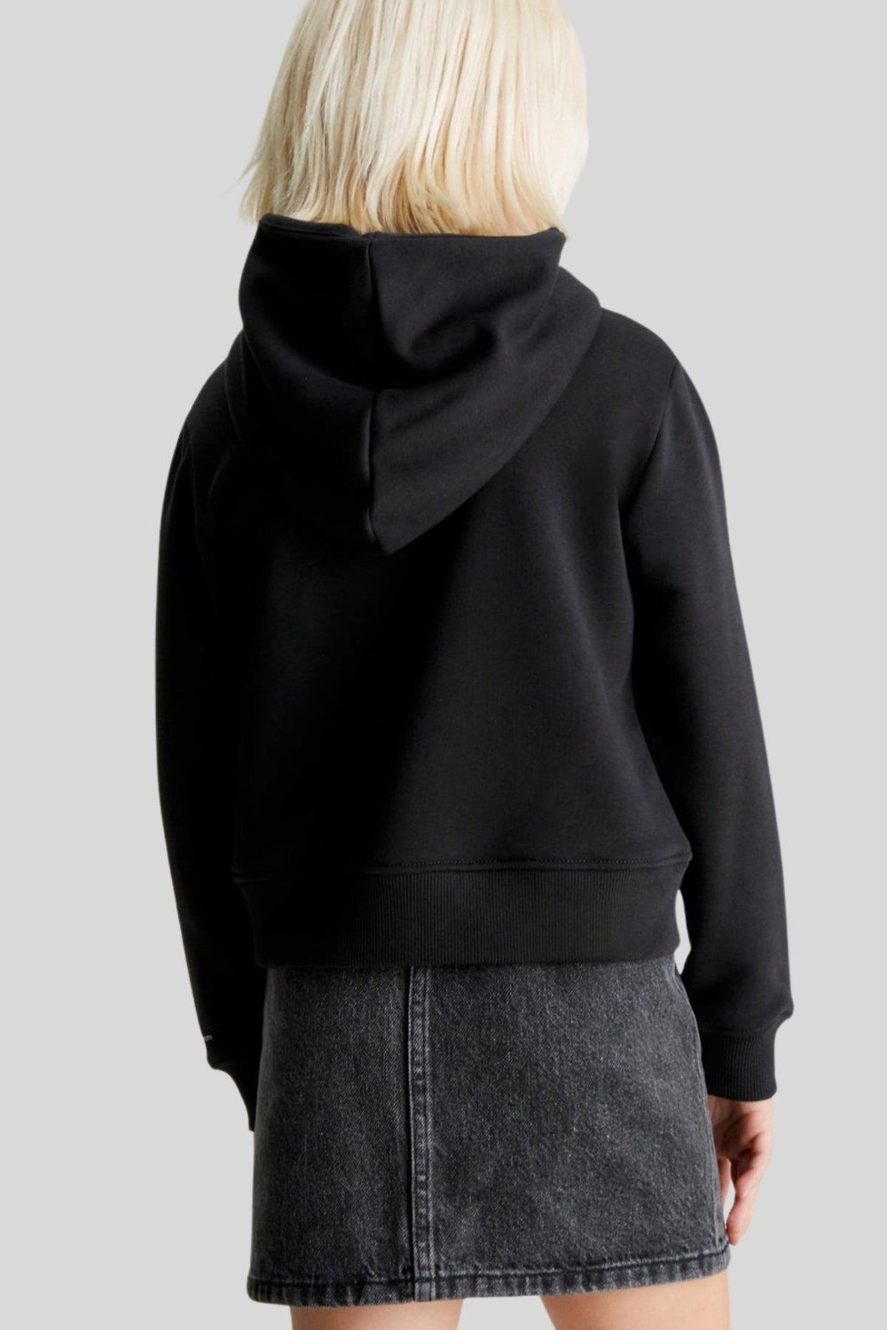 Calvin Klein Kız Çocuk Logolu Kapüşonlu Sweatshirt Siyah
