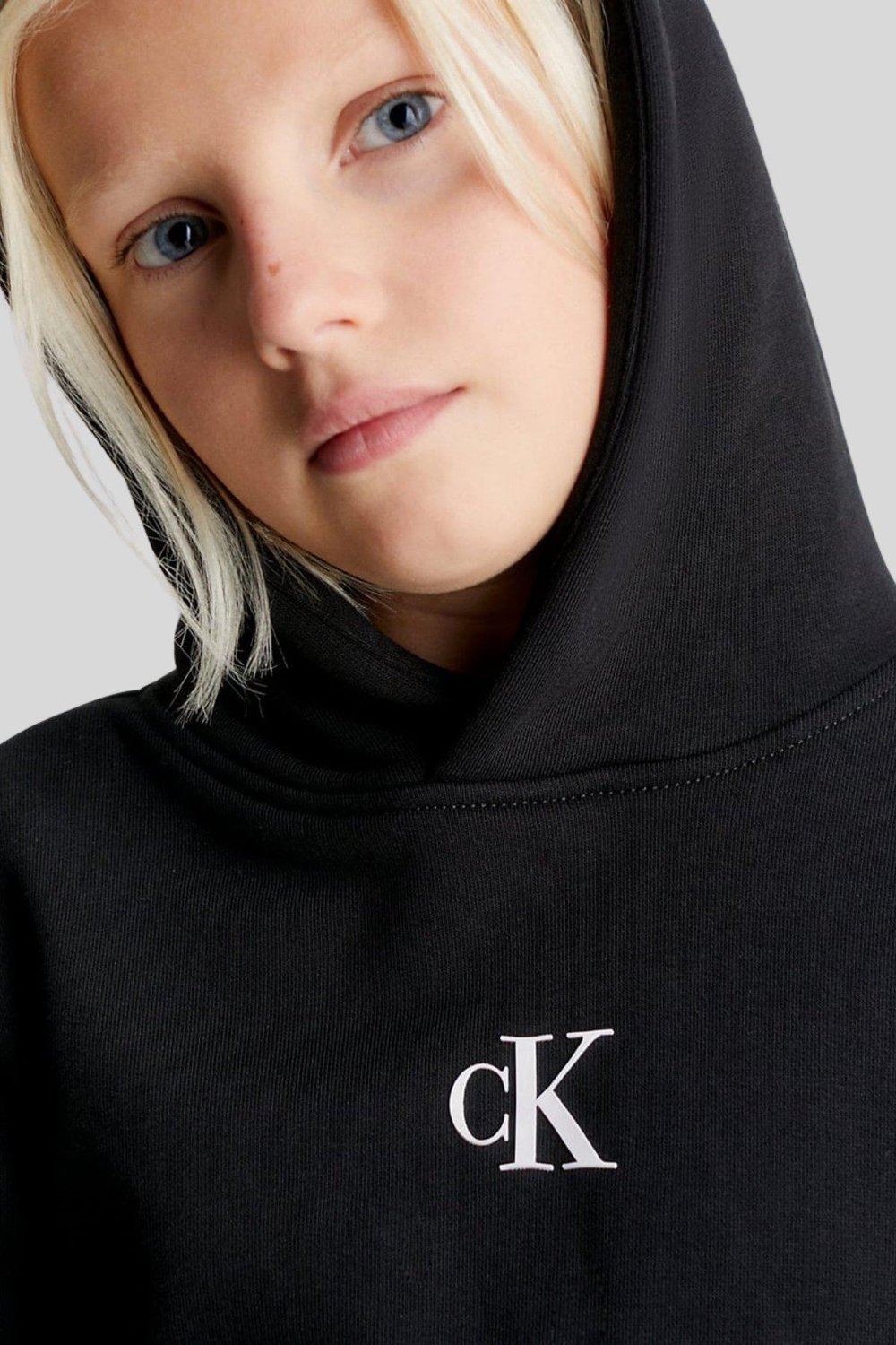 Calvin Klein Kız Çocuk Logolu Kapüşonlu Sweatshirt Siyah