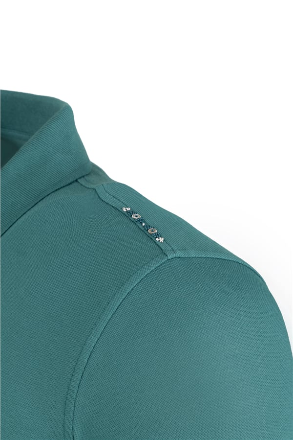 Erkek Kol Bantlı Boncuk İşleme Polo Yaka Erkek T-Shirt