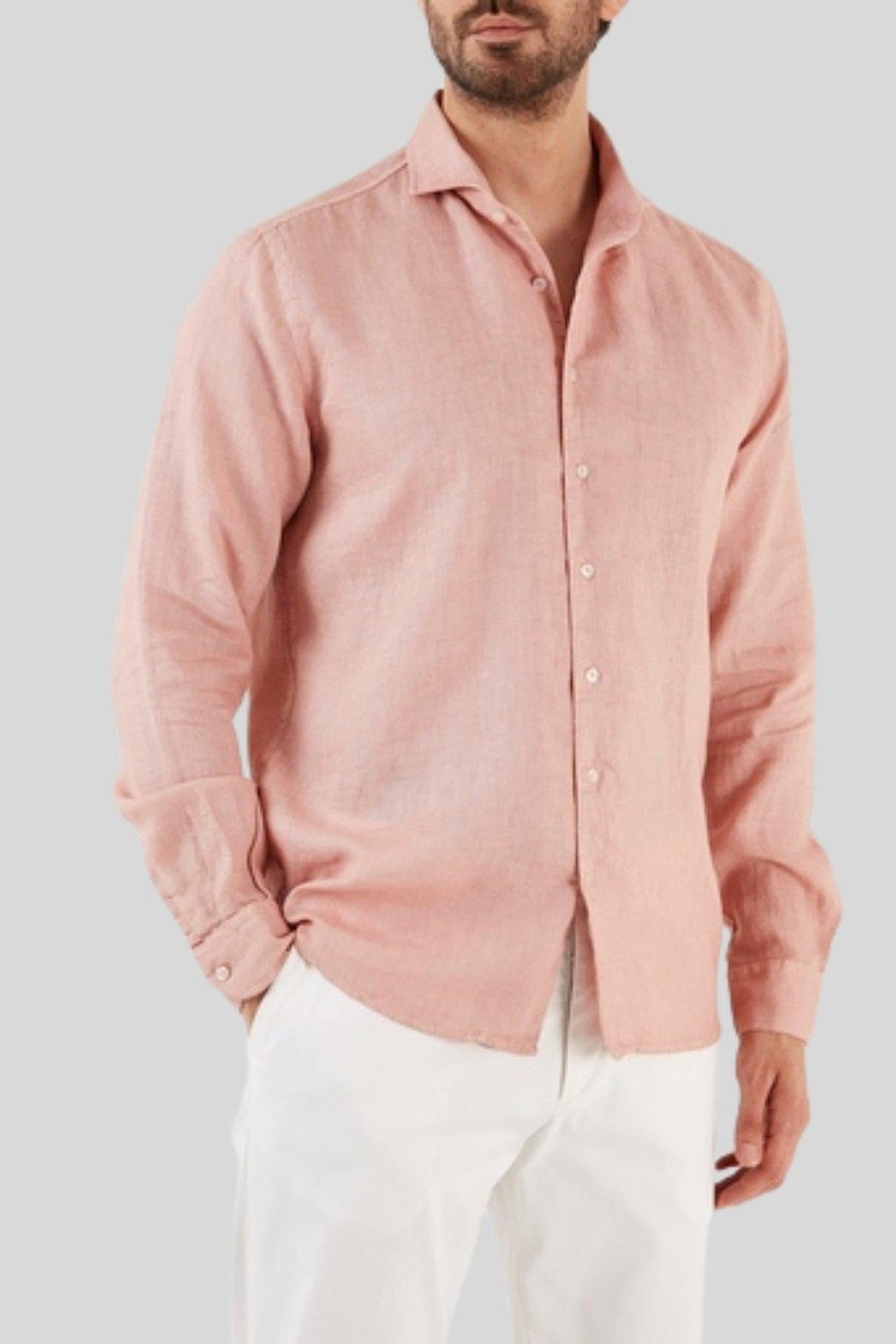 Gran Sasso Erkek Regular Fit Keten Gömlek Pembe