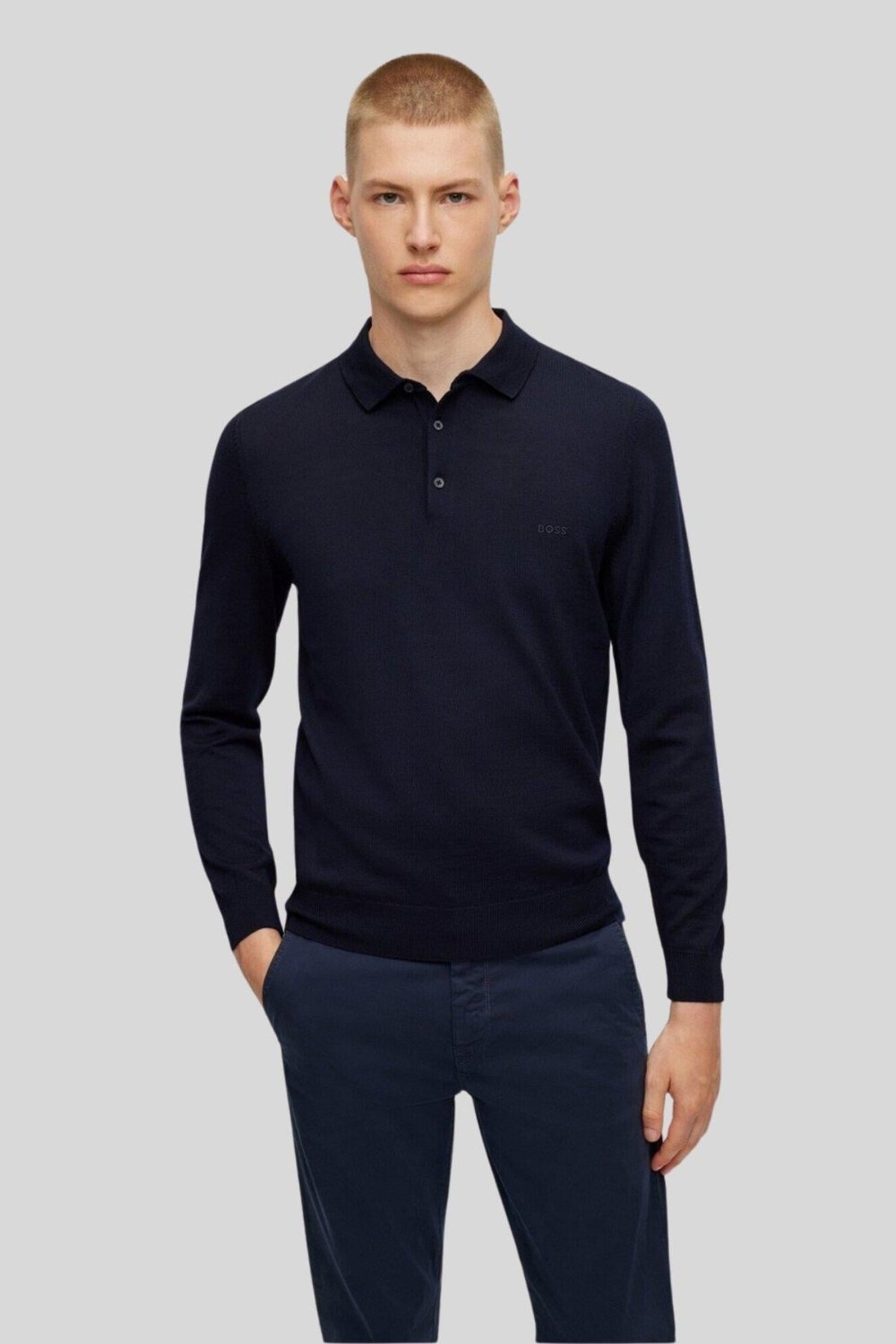 Hugo Boss Regular Fit Erkek Yün Kazak Lacivert 404