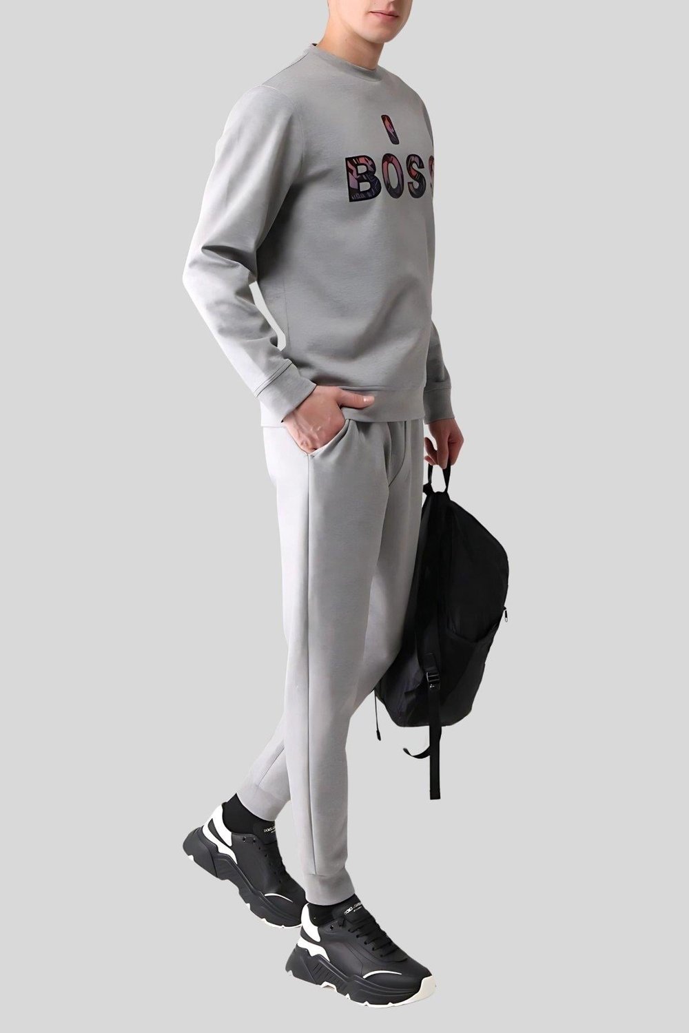 Hugo Boss X NBA Erkek Yel değirmeni Kapüşonlu Sweatshirt Gri 034