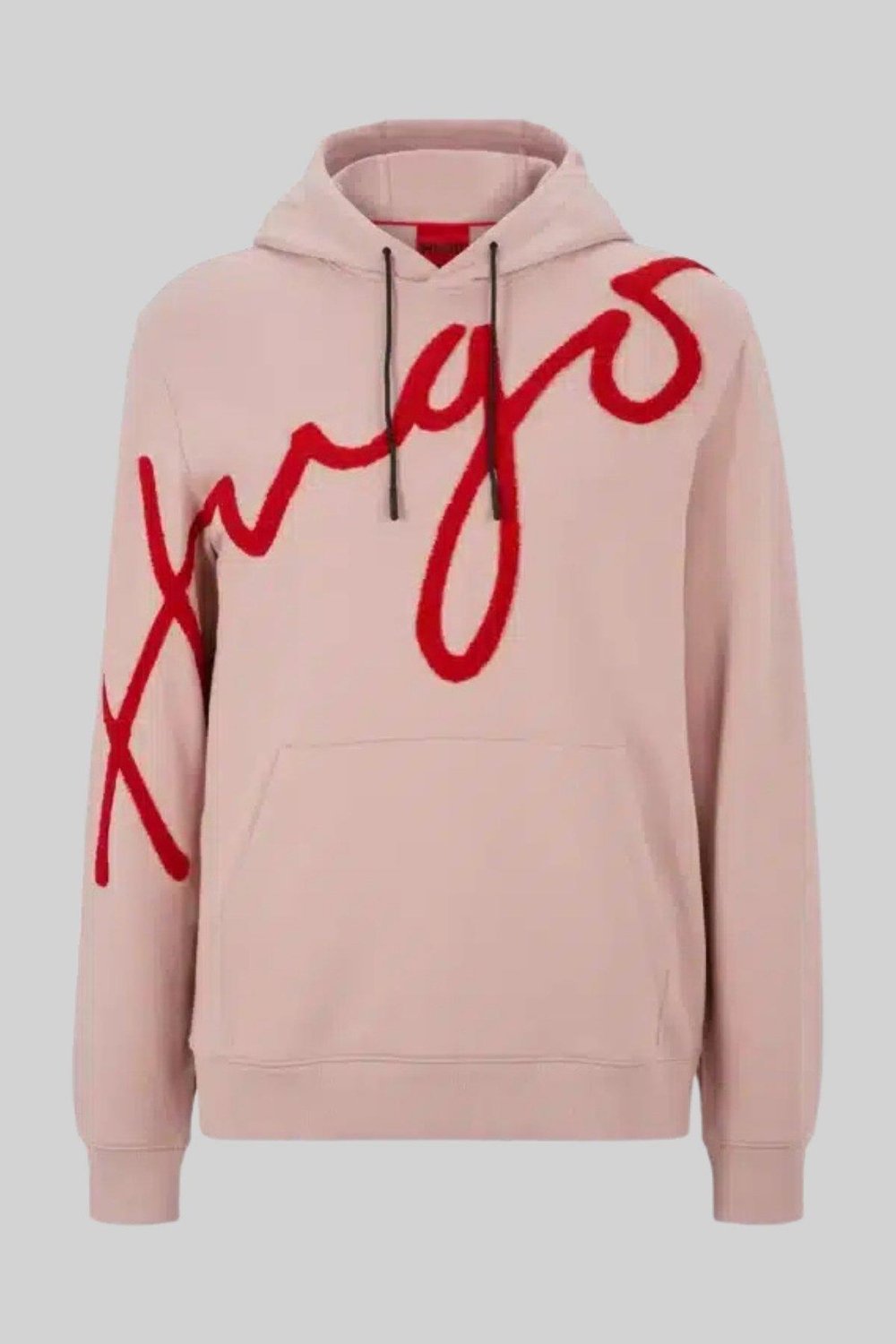 Hugo Erkek Regular Fit Logo İşlemeli Kapüşonlu Sweatshirt Pembe