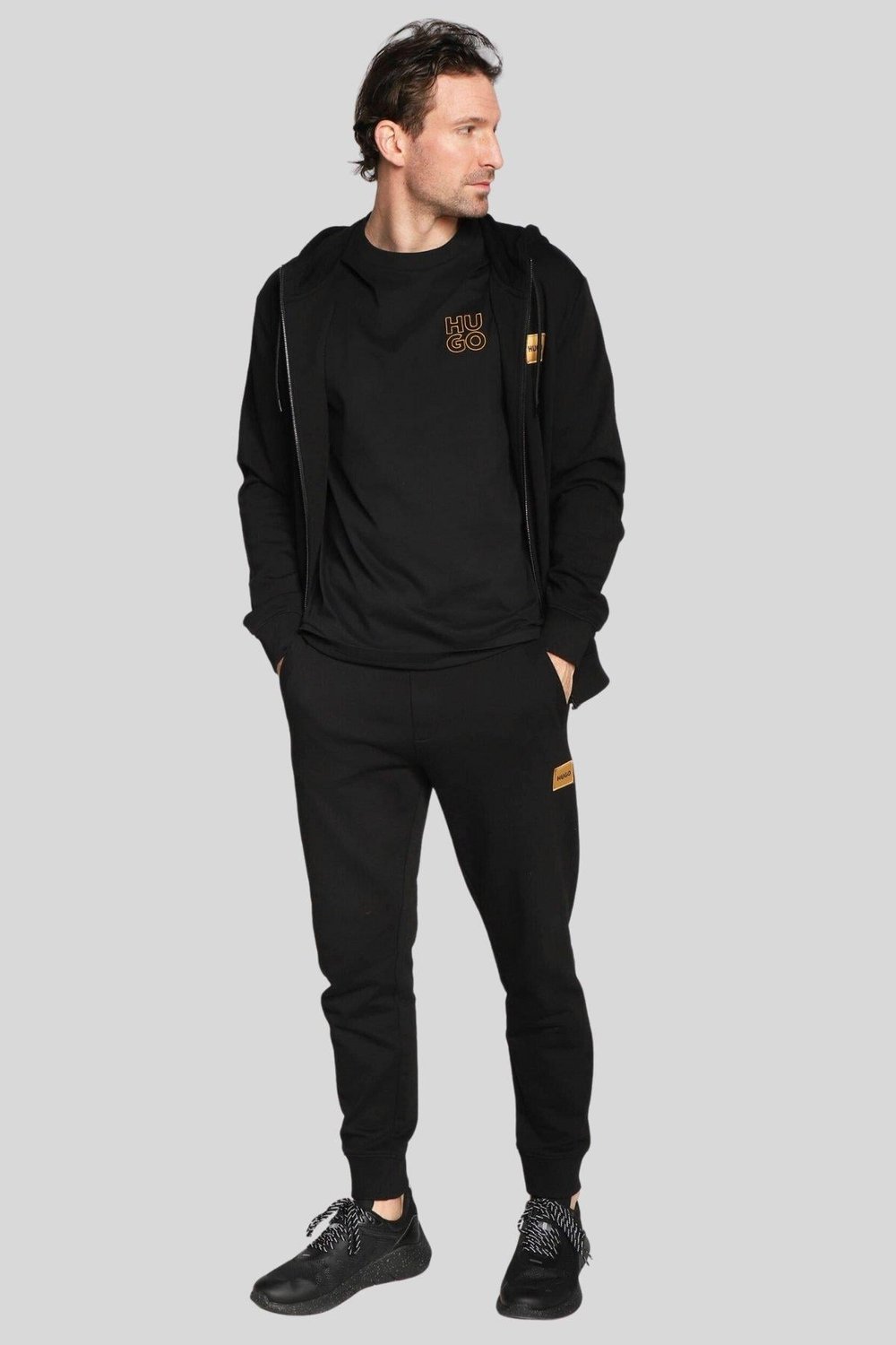 Hugo Erkek Regular Fit Oval Yakalı İşlemeli Logolu T-Shirt Siyah